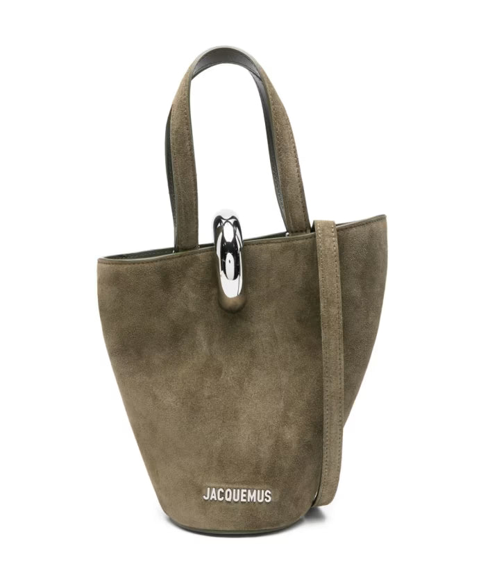 Khaki Green Suede Top Handle Bag