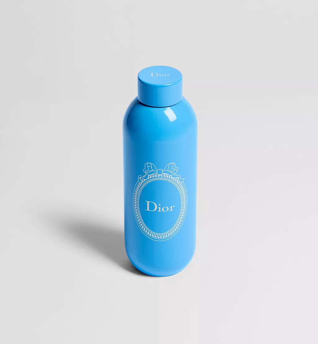 Water Bottle Blue Stainless Steel with Light Pink Dior Médaillon Motif