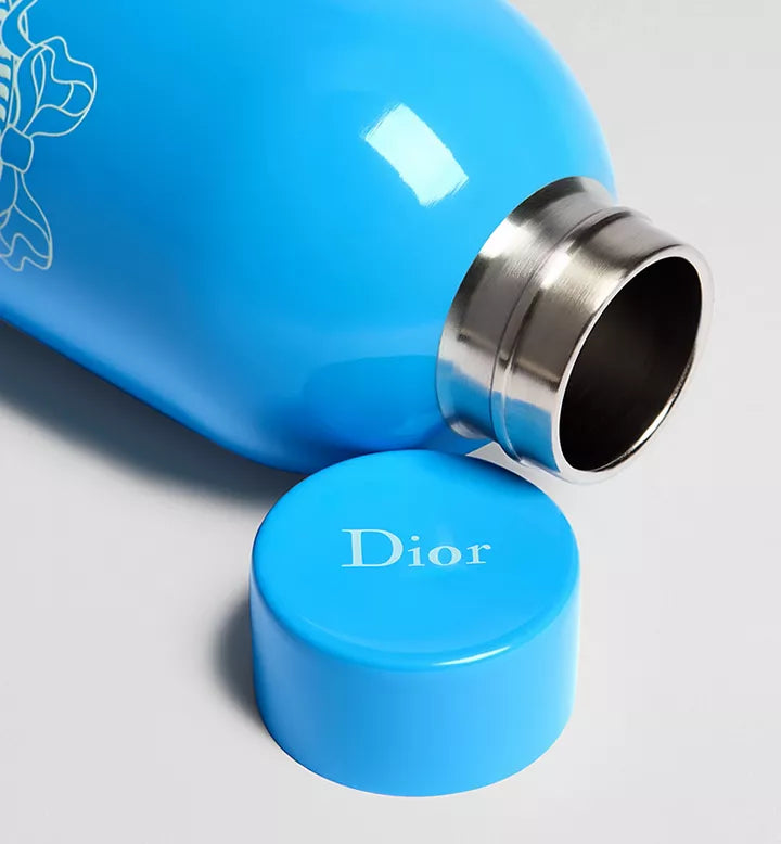 Water Bottle Blue Stainless Steel with Light Pink Dior Médaillon Motif