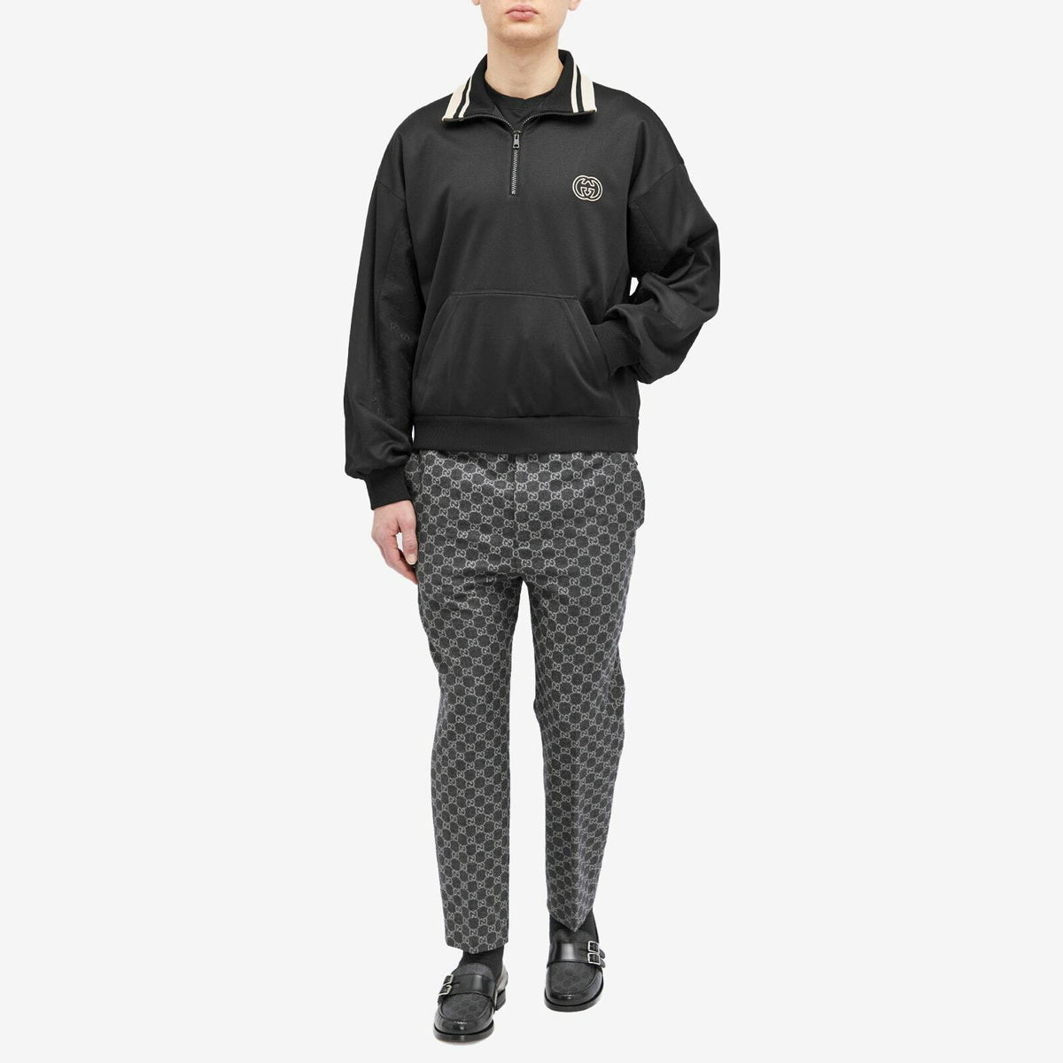 Gucci Men's Interlocking Logo Half Zip Sweat in Black
