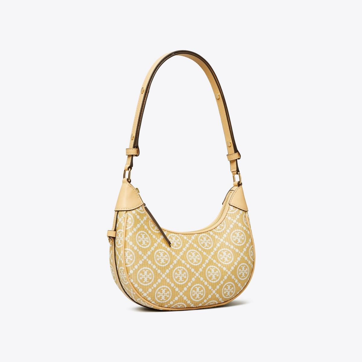 T Monogram Raffia Crescent Bag