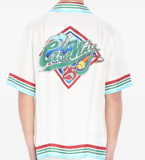 Casablanca White Silk Polo Shirt Striped