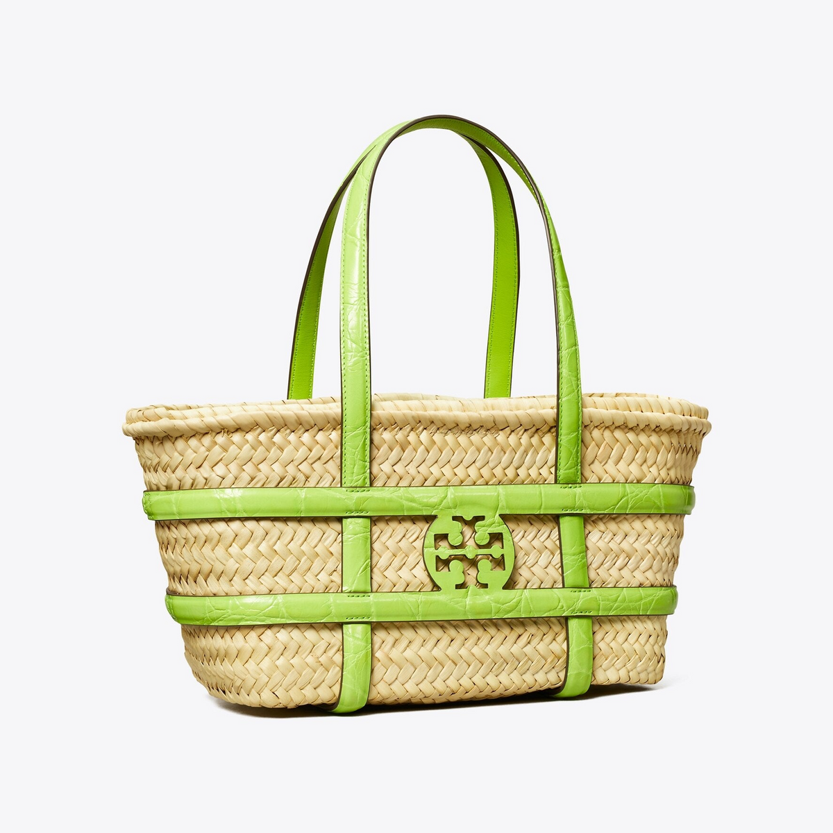 Small Ella Croc-Embossed Straw Basket