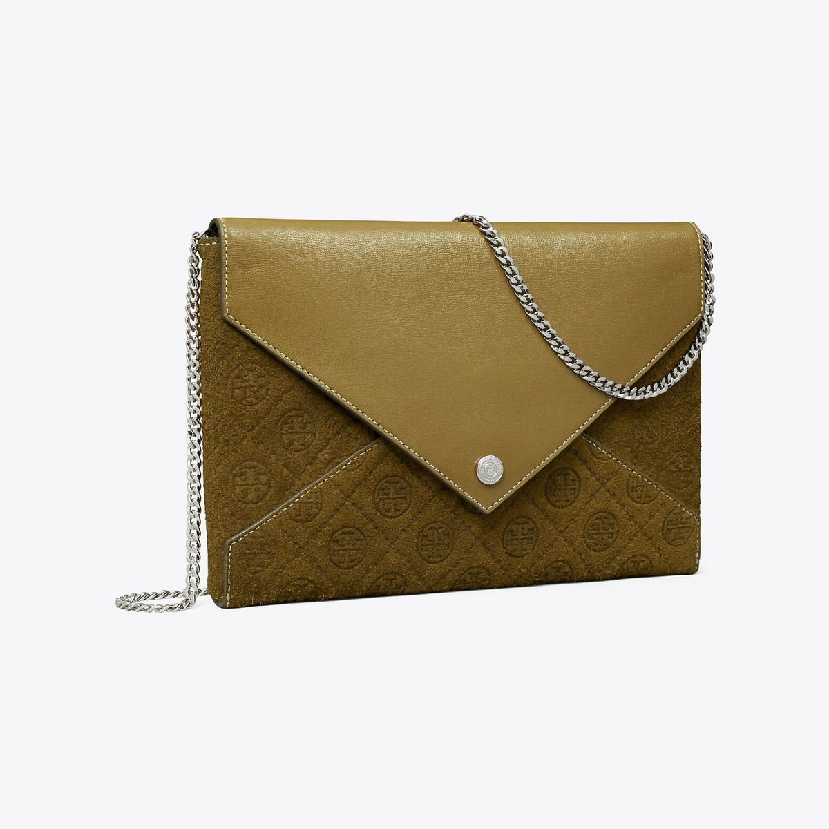 T Monogram Suede Envelope Chain Pouch