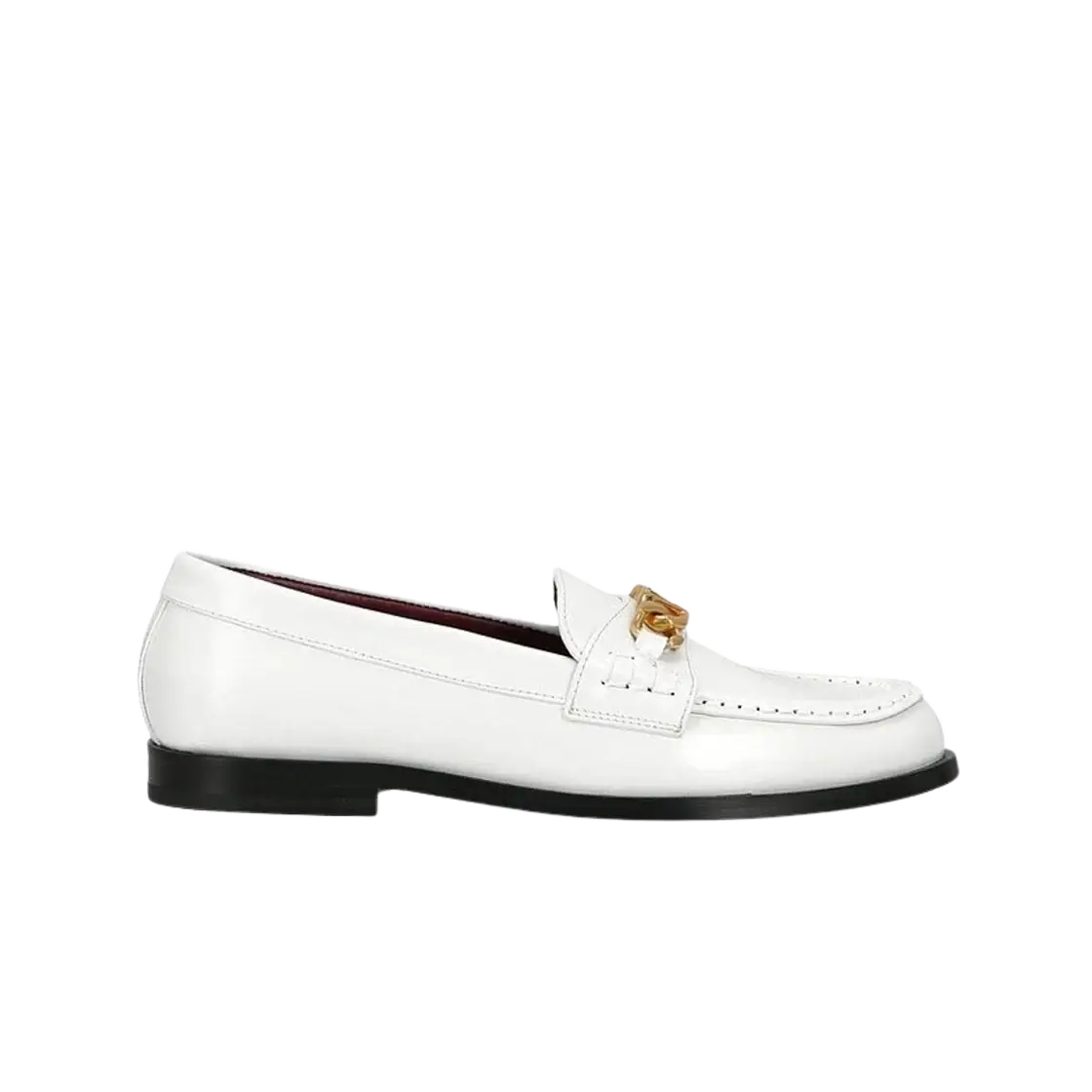 Valentino V-Logo Chain Calfskin Loafers White