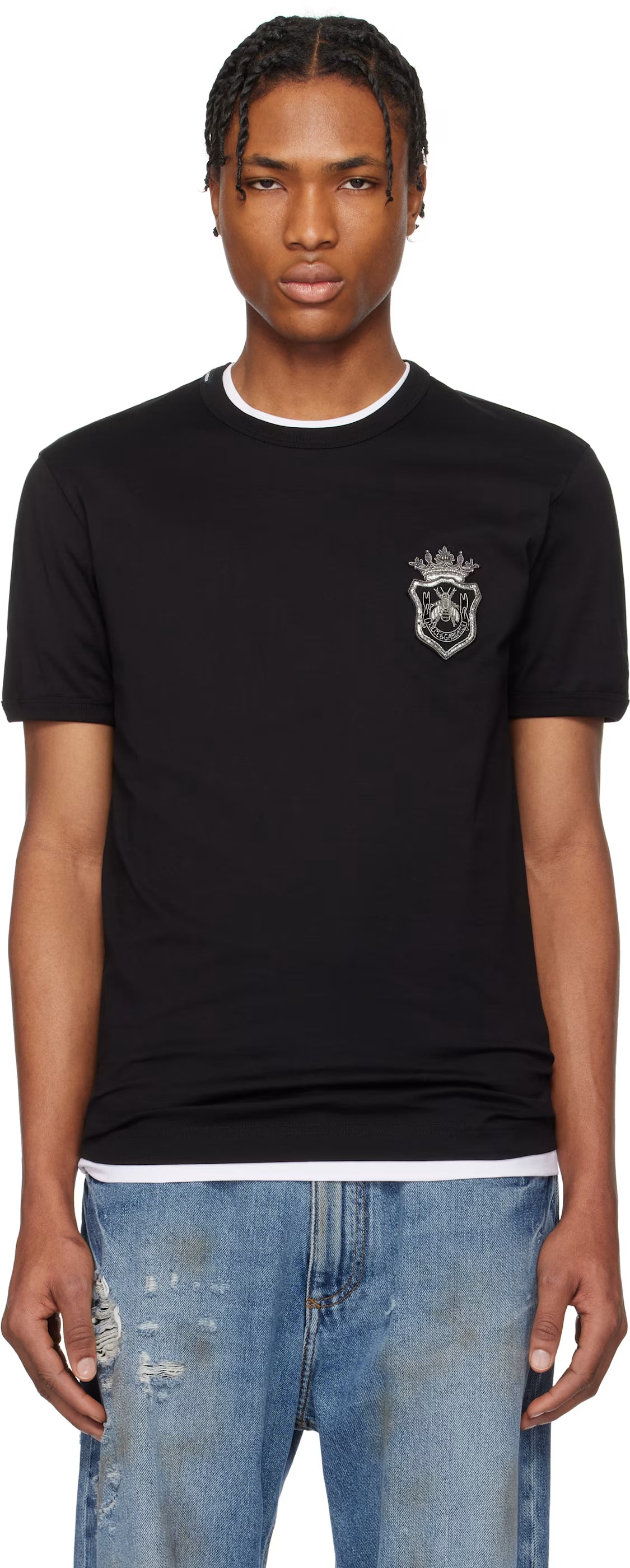 Dolce&Gabbana Black Cotton Heraldic Patch T-shirt