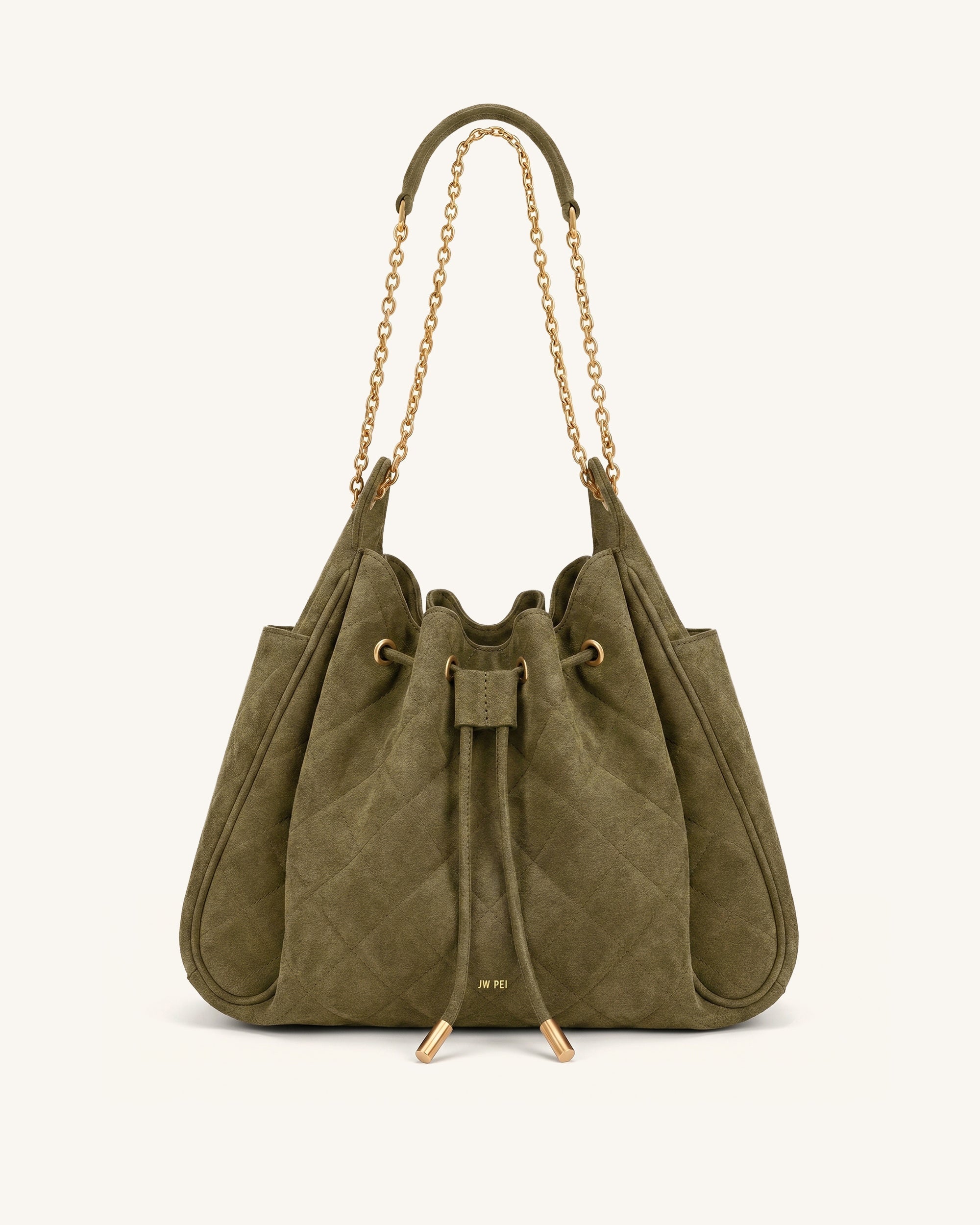 Rowan Faux Suede Quilted Chain Bucket Bag - Blue