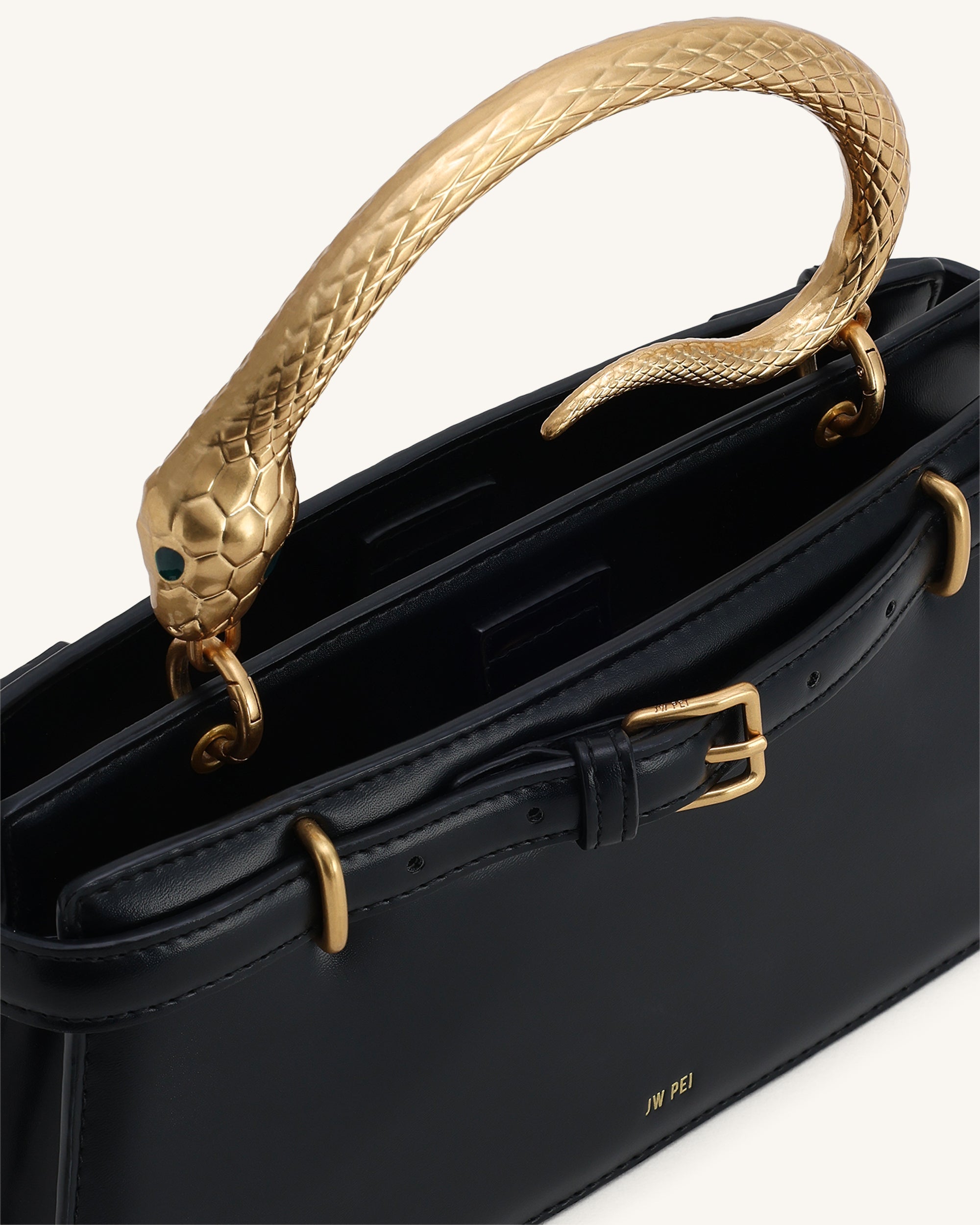 Elena Snake Handle Top Handle Bag - Dark Brown
