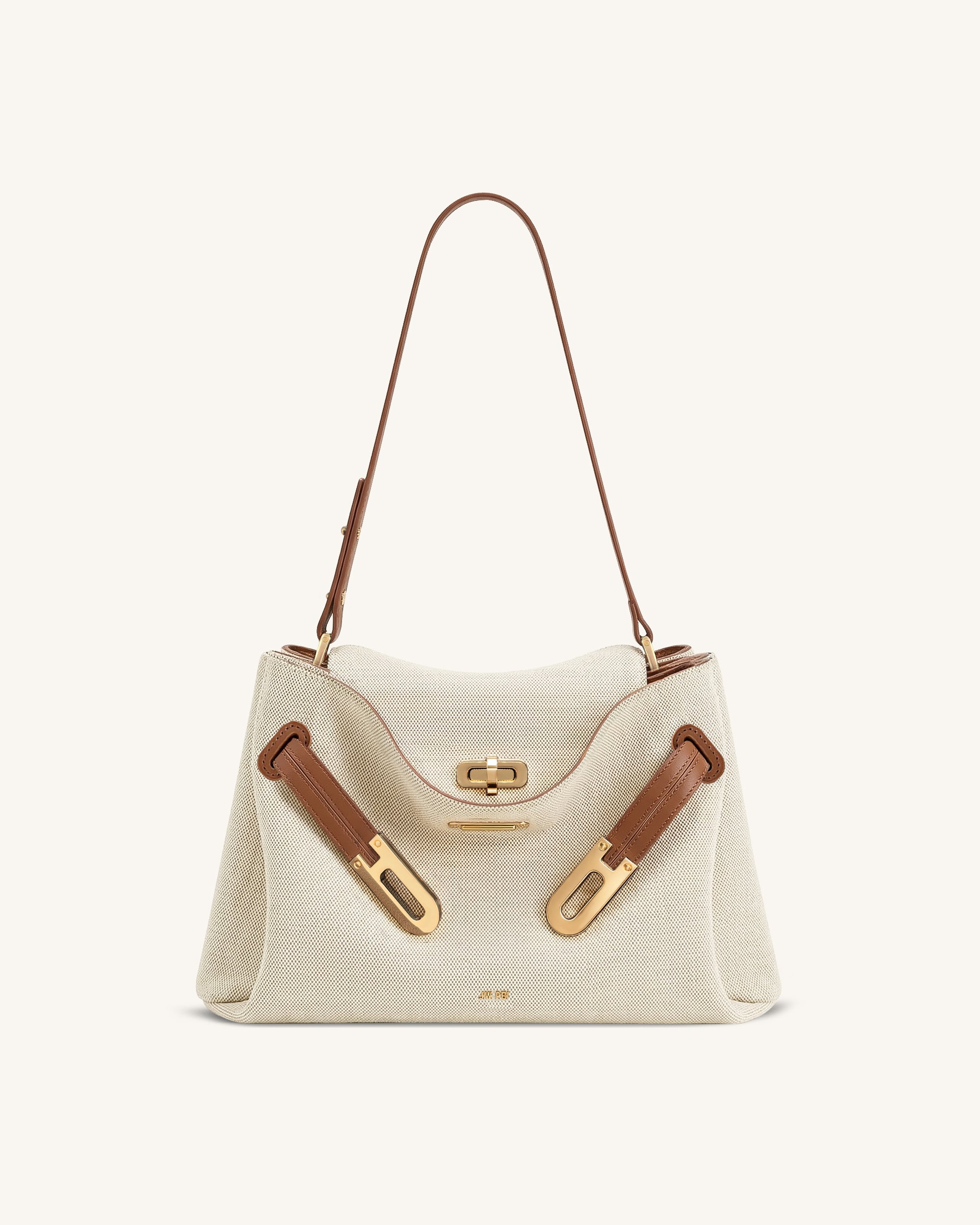 Rhea Double Buckle Shoulder Bag - Brown Canvas