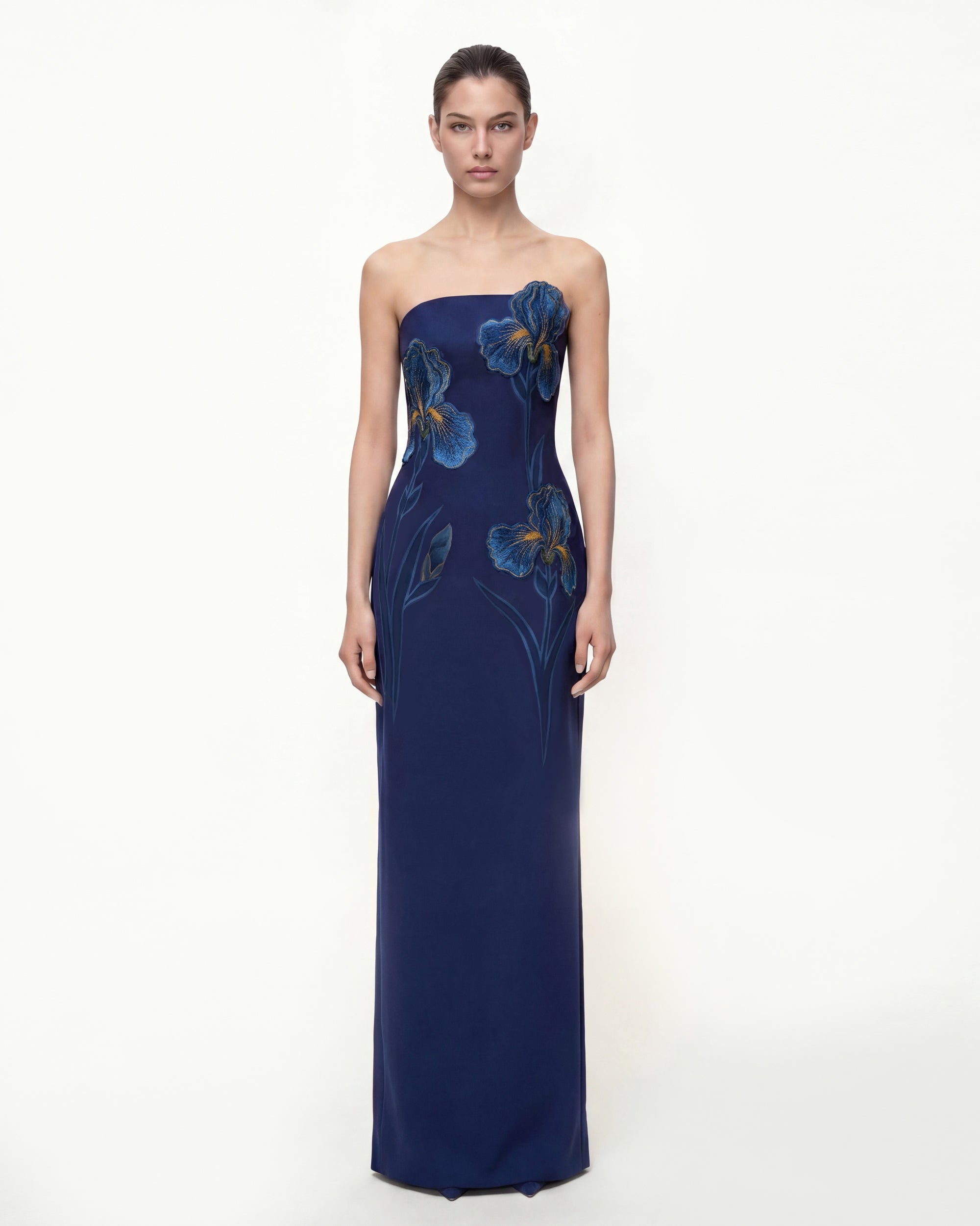 Iris Embroidered Strapless Maxi Dress - Navy Blue