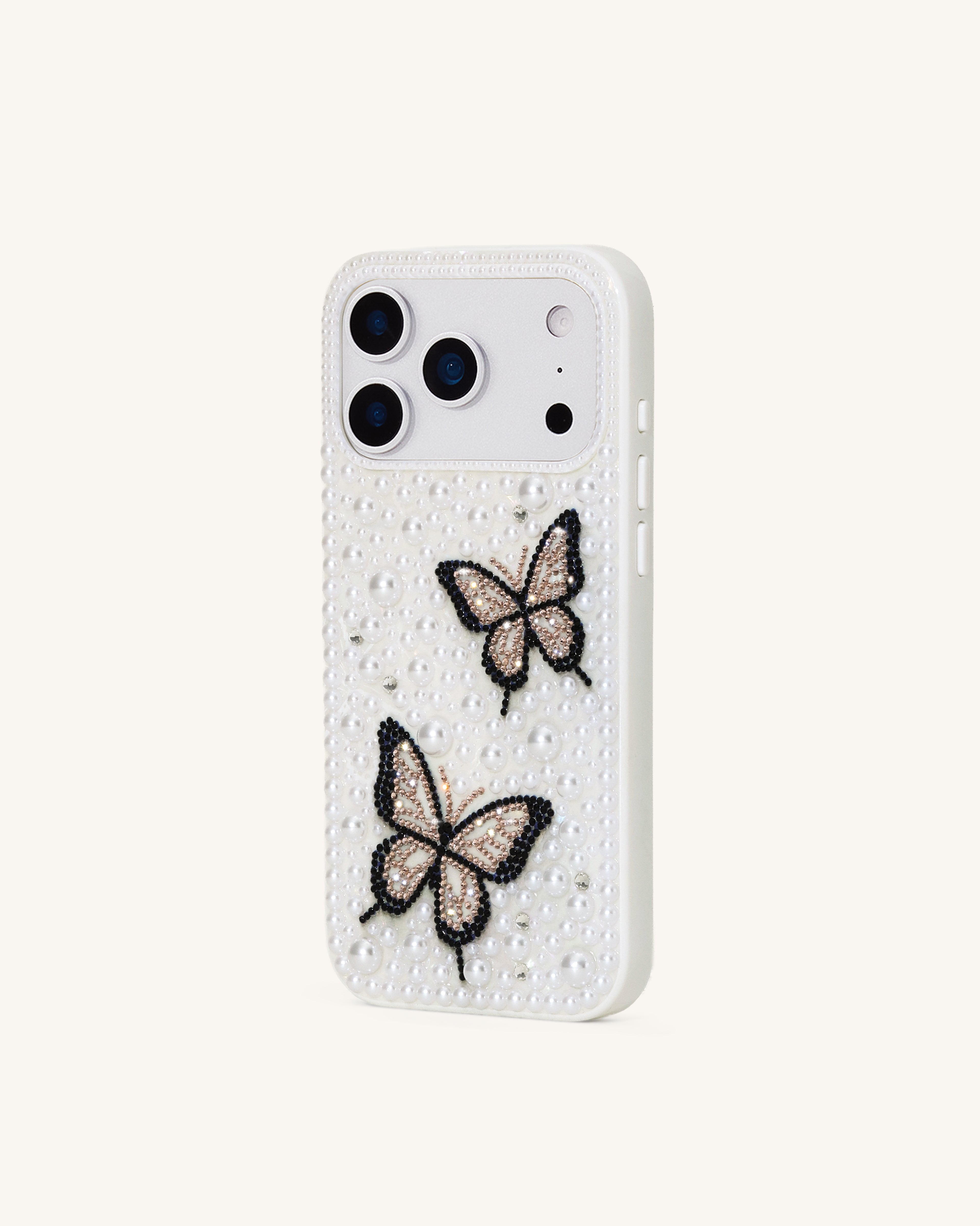 Butterfly Pearl Embellished Phone Case - White