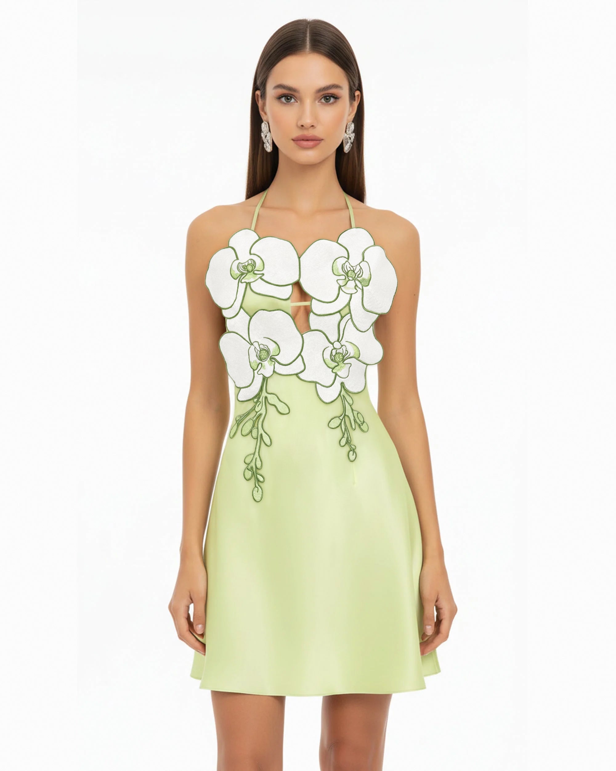 Orchid Embroidered Halter Mini Dress - White