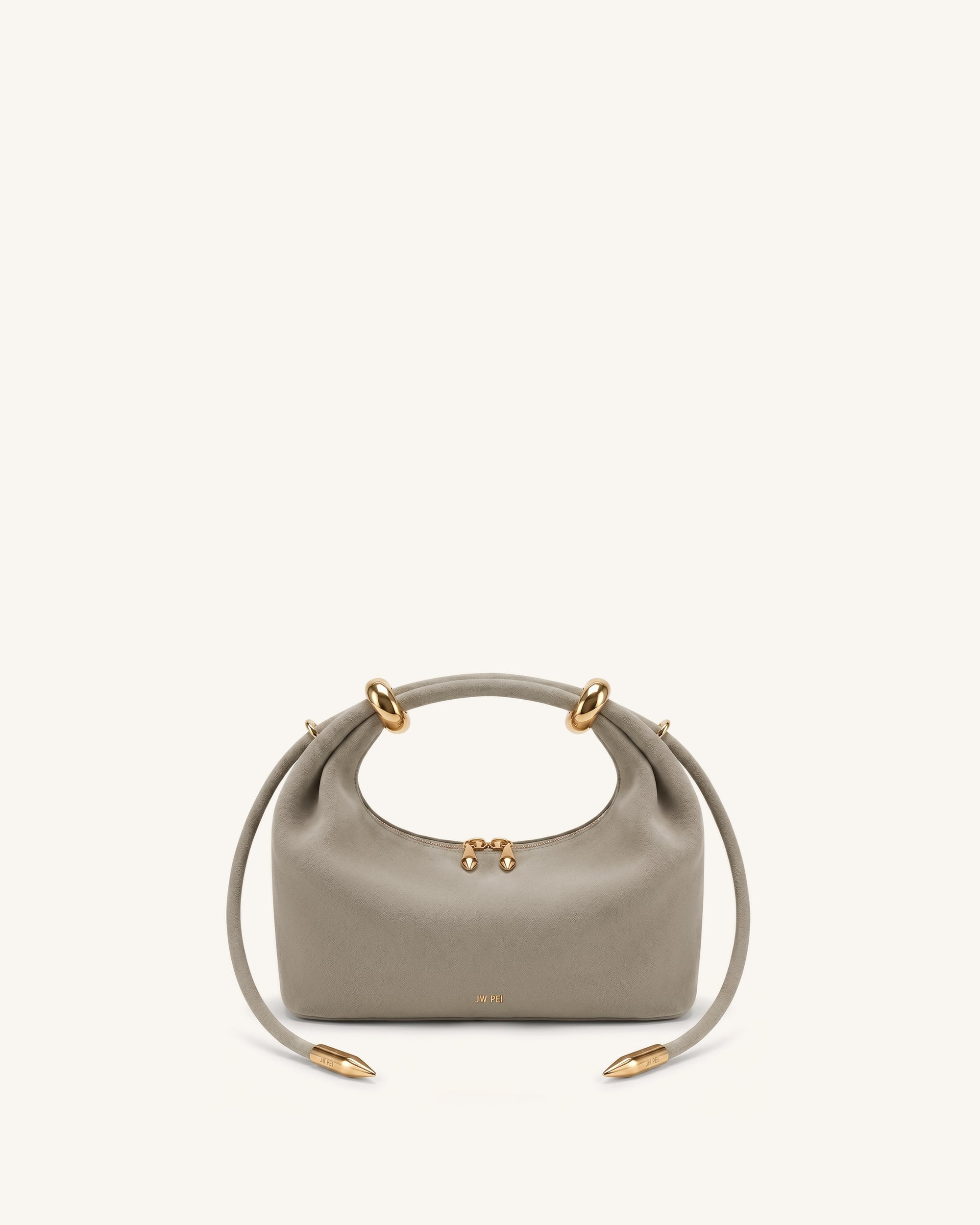 Ellie Faux Suede Metal Ring Embellished Top Handle Bag - Grey