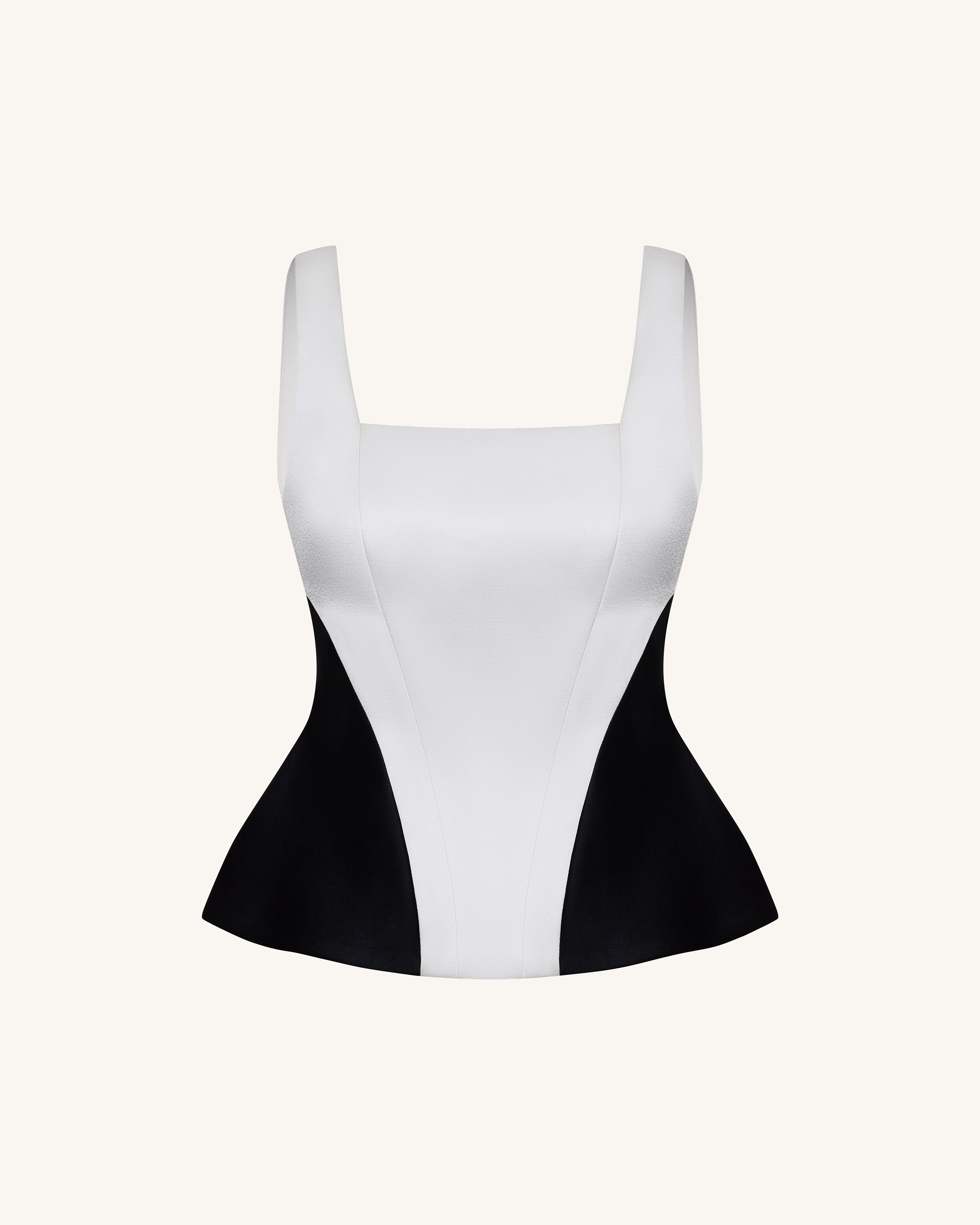 Monochrome Paneled Square-Neck Peplum Top - Black