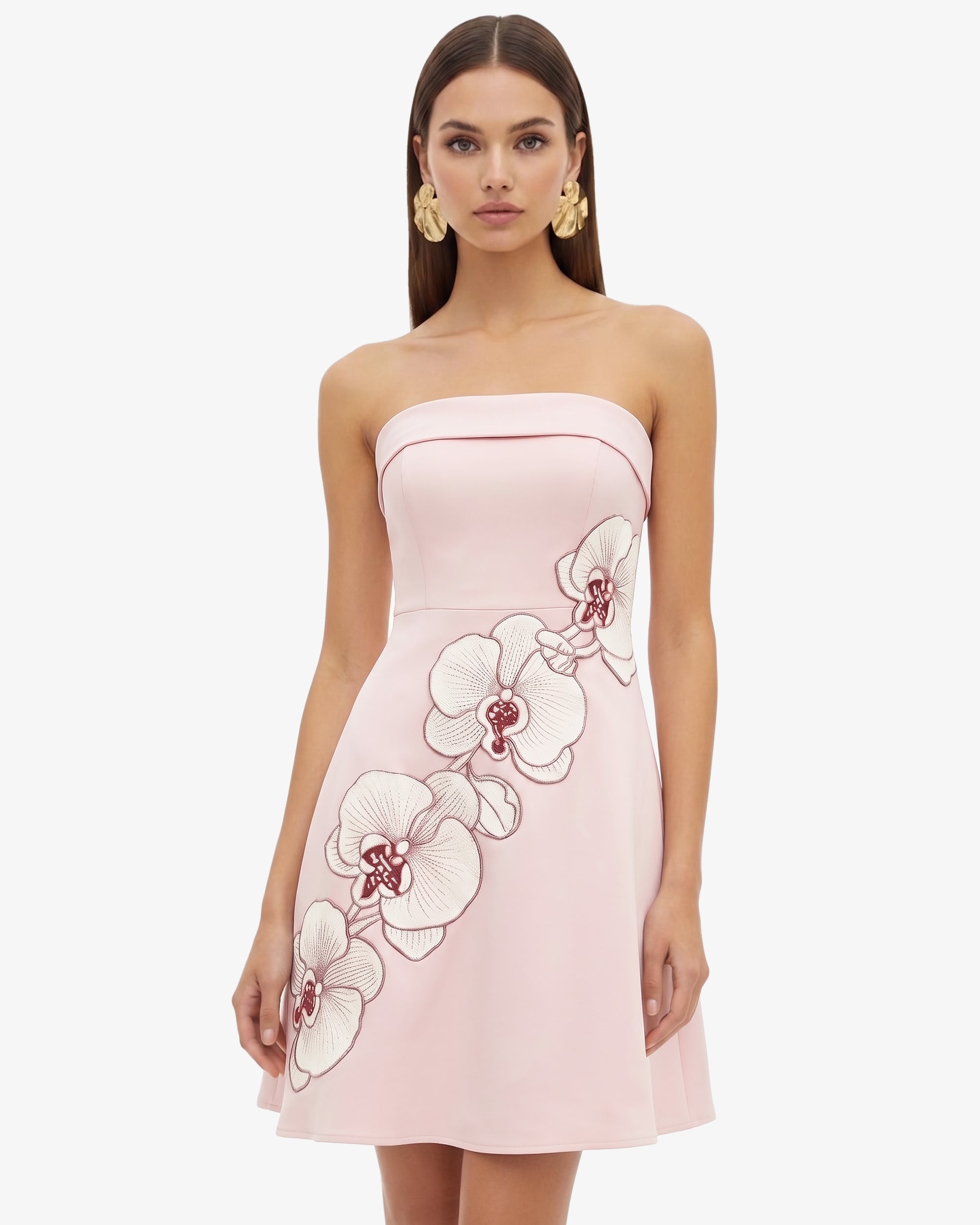 Orchid Embroidered Strapless A-Line Midi Dress - Pale Yellow