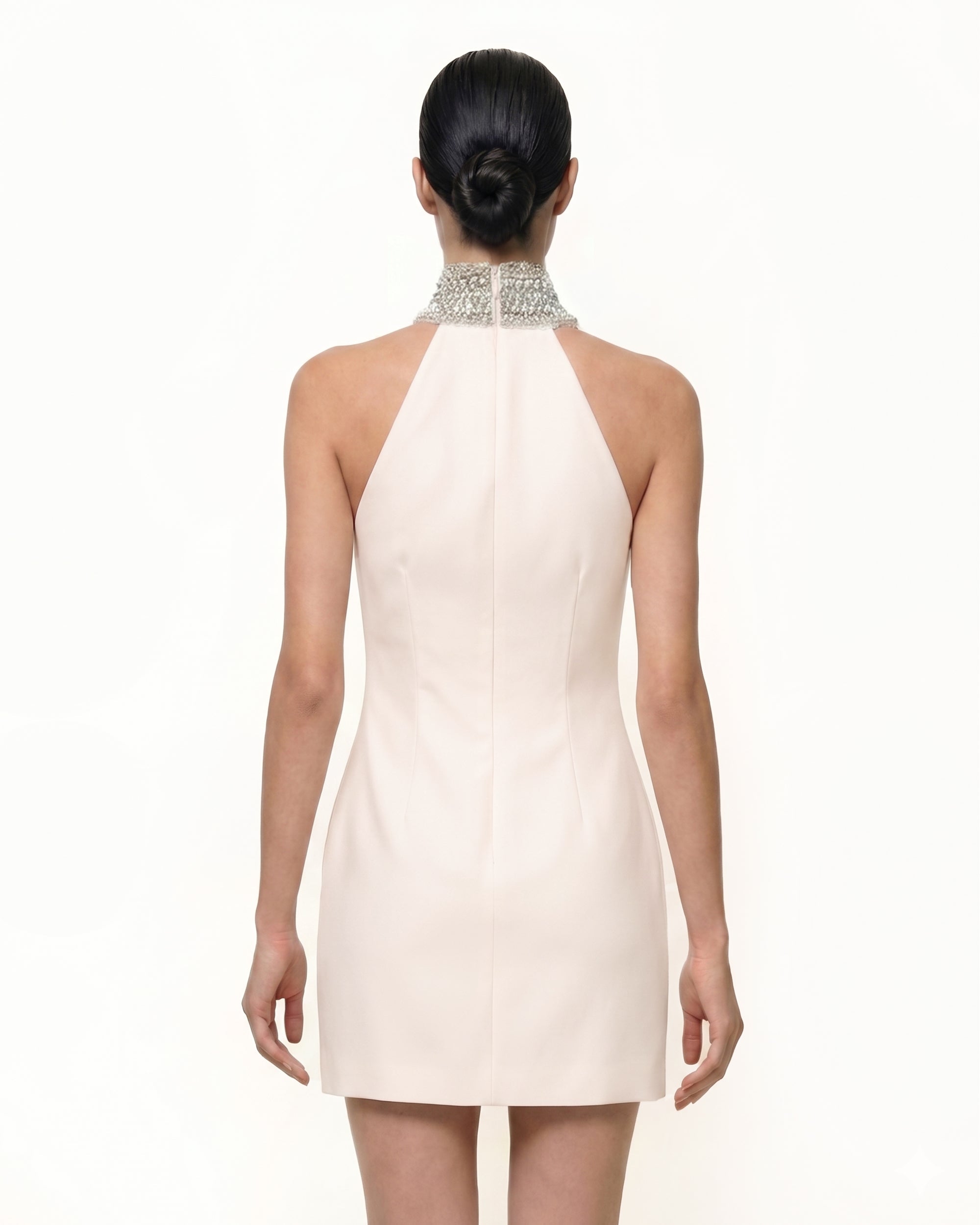 Jeweled Halter Iris Motif Dress - White
