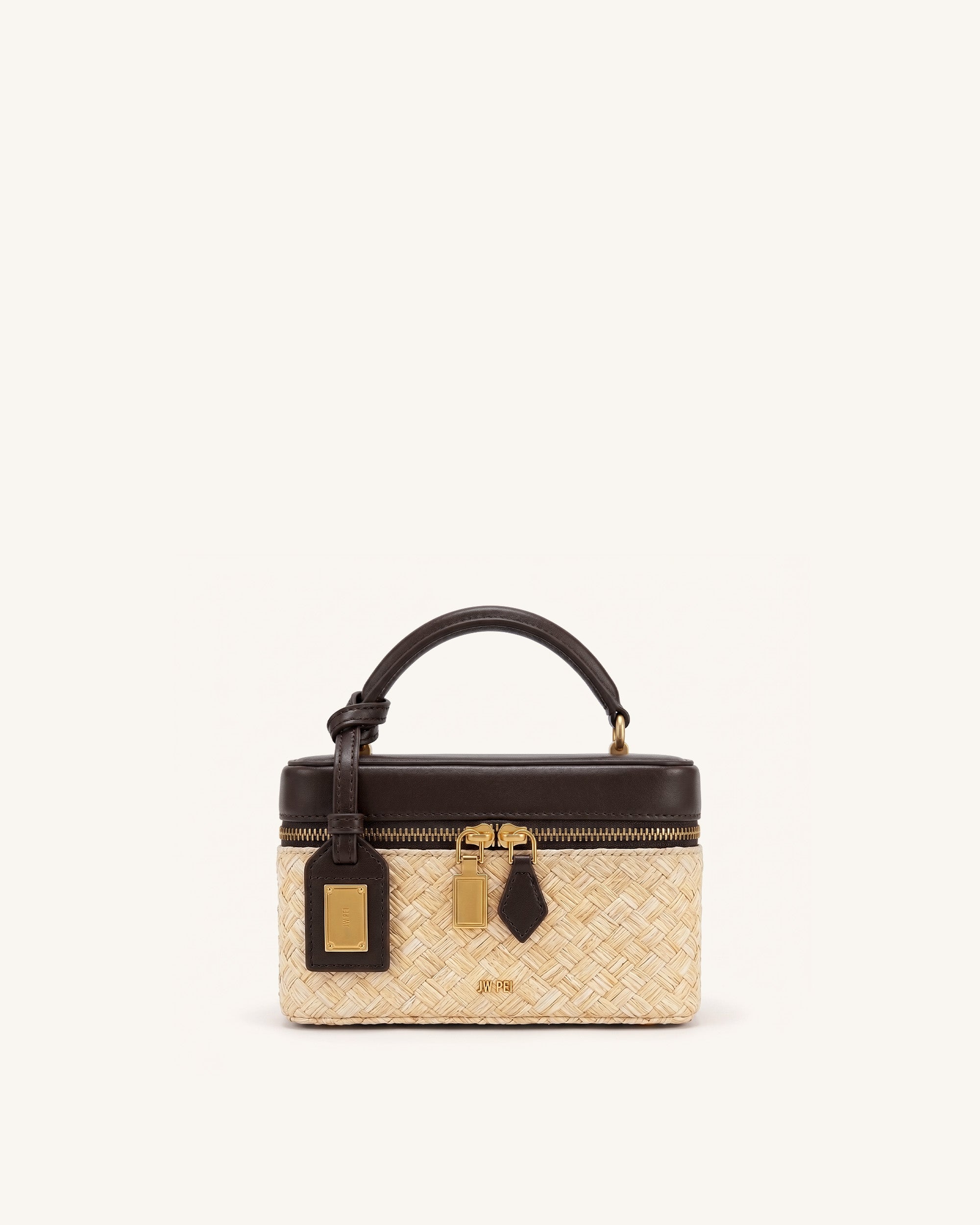Cleo Faux Straw Box Shape Top Handle Bag - Brown