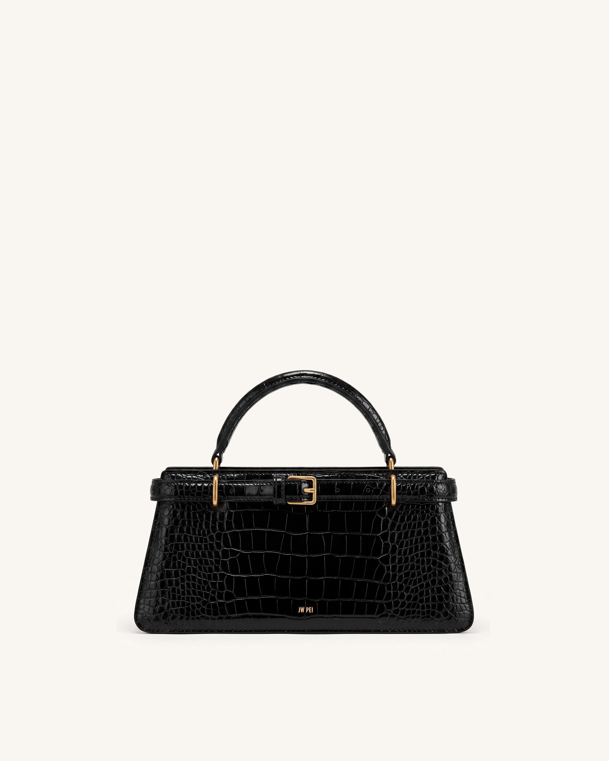 Elena Classic Top Handle Bag - Black Croc