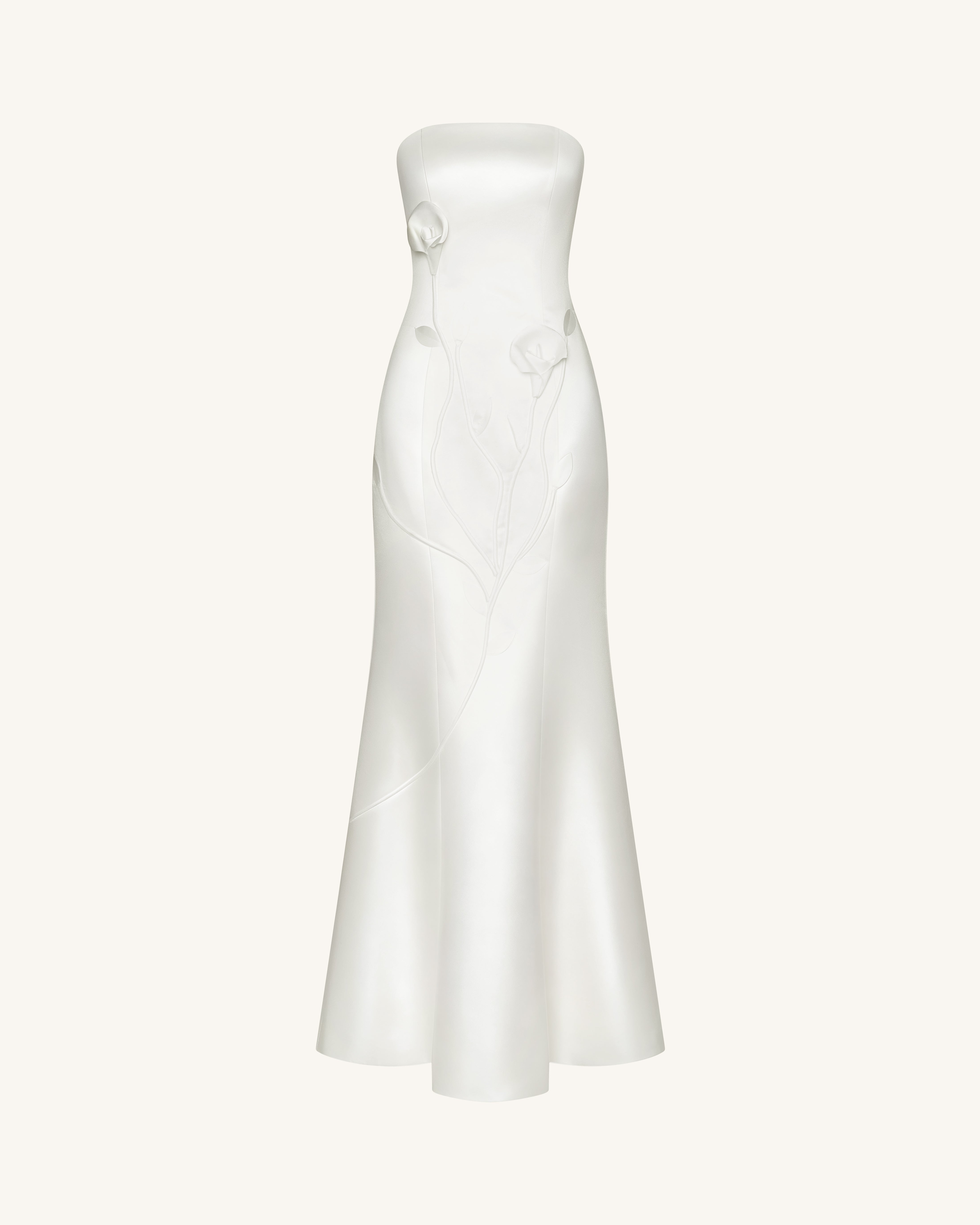 Strapless Floral Polyester Dress - White