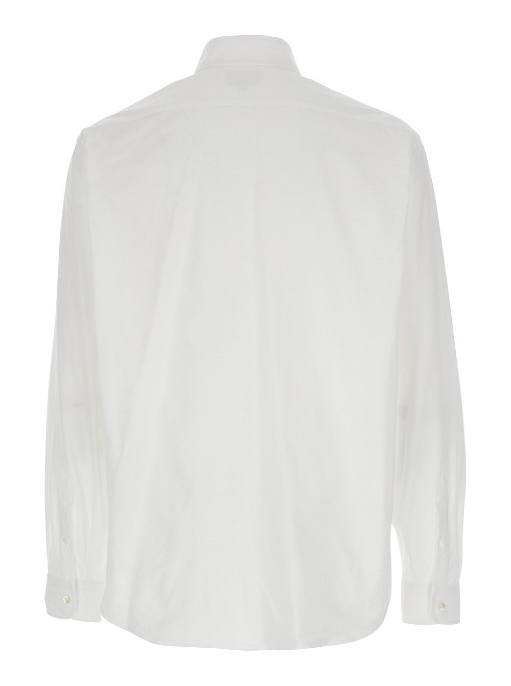 Fendi White Shirt with Classic Collar and Logo Embroidery on the Front in Cotton Man