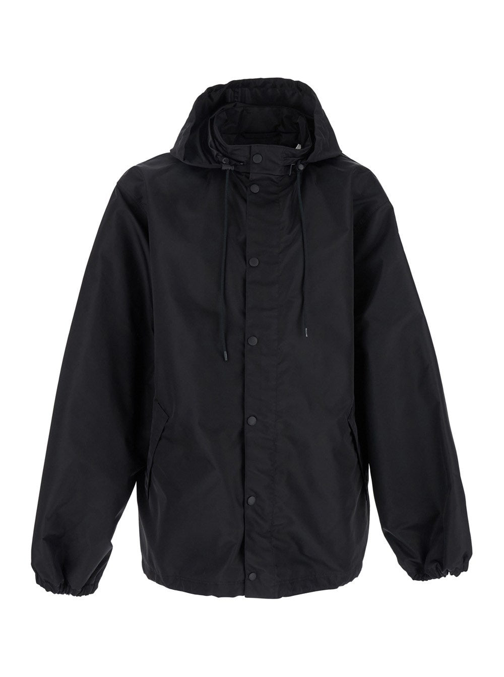 Balenciaga Black Jacket with Drawstring Hood and Maxi Logo Lettering Print on the Rear in Tech Fabric Man