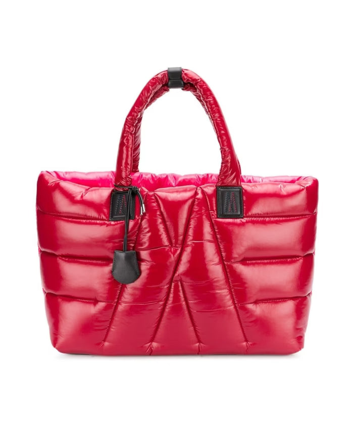 Red Pink Tote Bag Leather Details