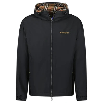 Burberry 'Stanford' Zip-Up Check Reversible Hooded Jacket Black & Check