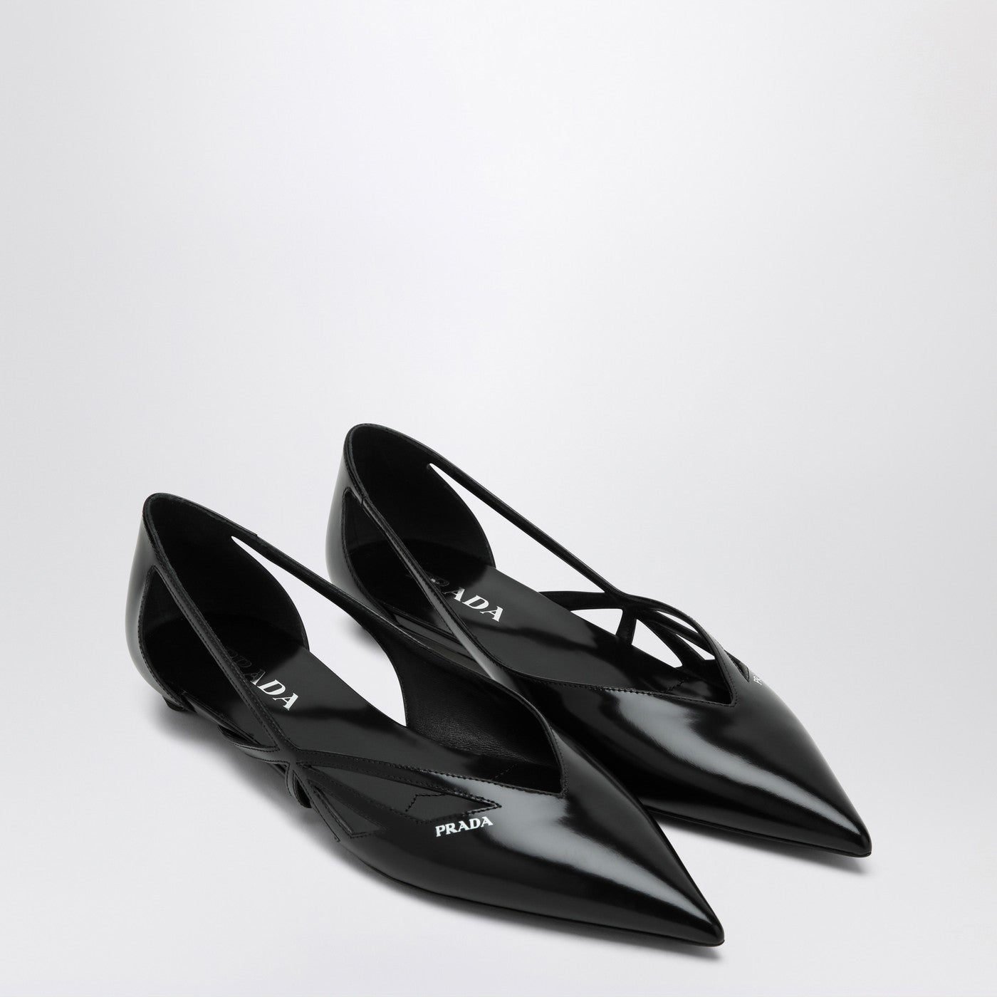 Prada Black Patent Pointed-Toe Cutout Flats