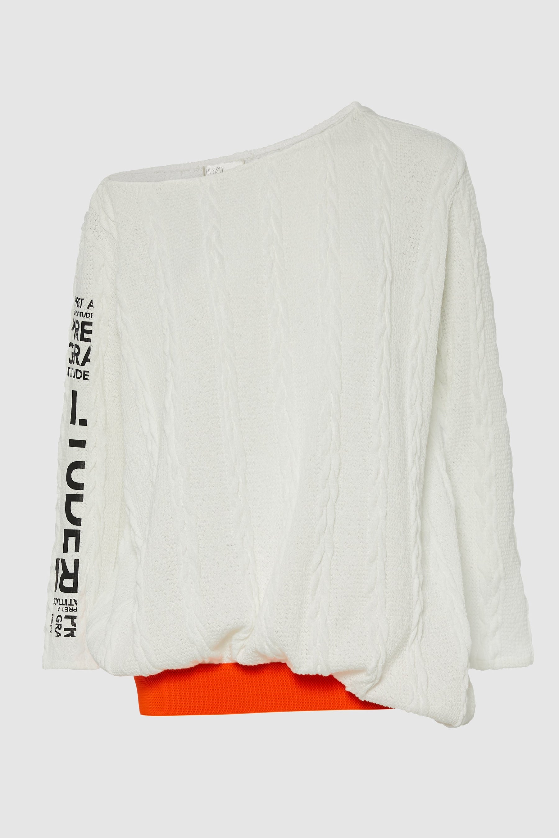 OSLO OFF SHOULDER SWEATER w/ SLEEVE PRINT
