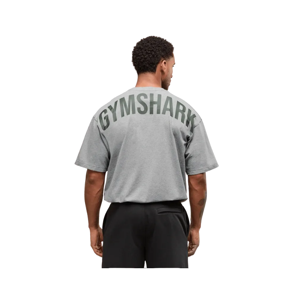 Gymshark Power T-Shirt Oversized Fit Charcoal Core Marl/Trail Green