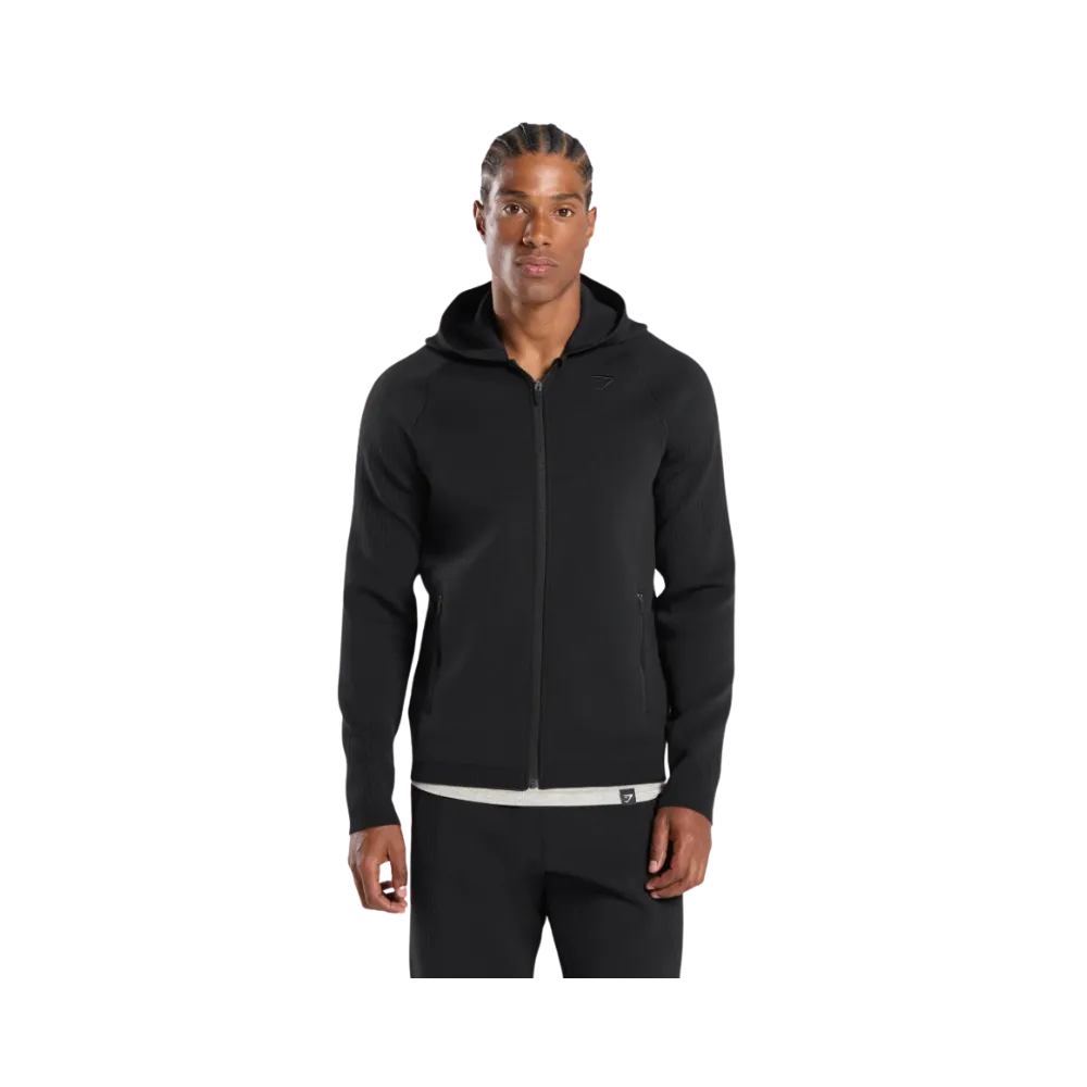 Gymshark Flat Knit Zip Up Hoodie Slim Fit Black