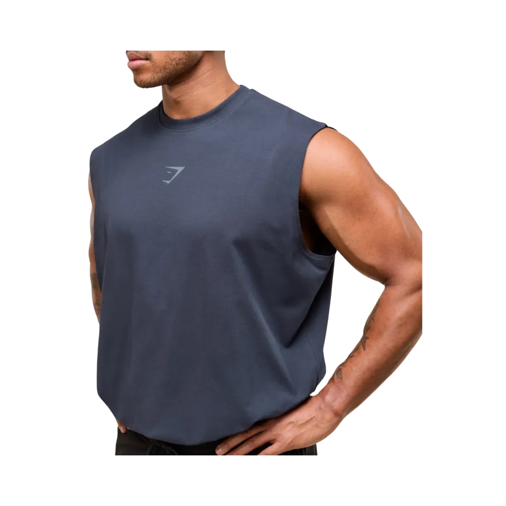 Gymshark Power Cut Off Tank Oversized Fit Heavy Blue