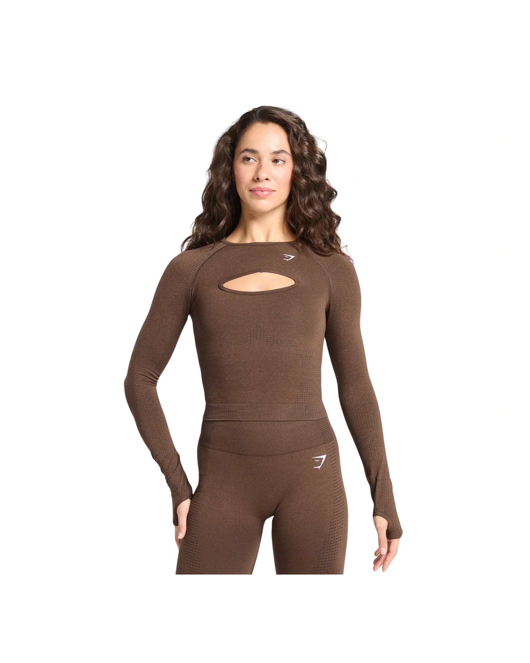 Gymshark Vital Long Sleeve Cut Out Top Body fit Espresso Marl