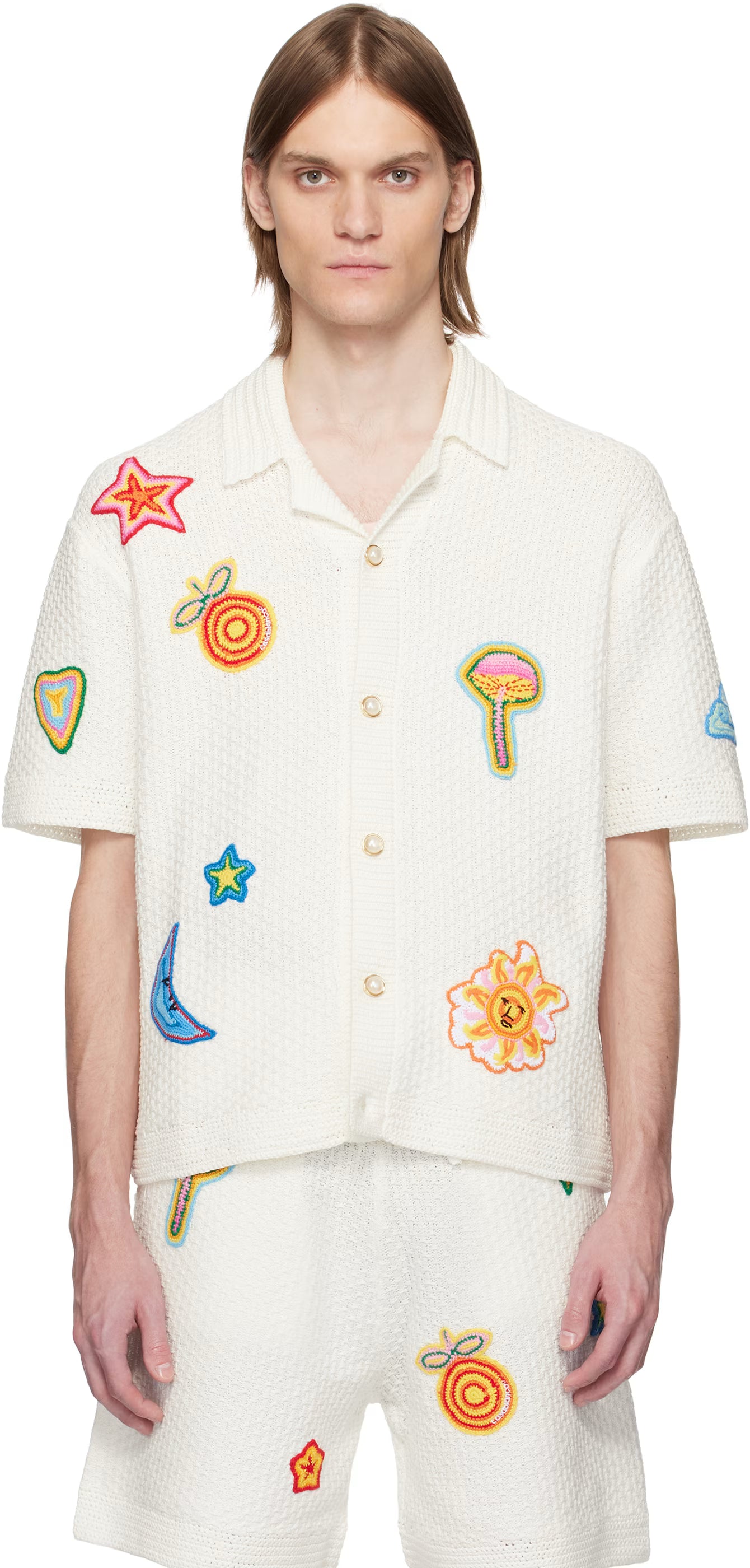 White Motif Crochet Shirt