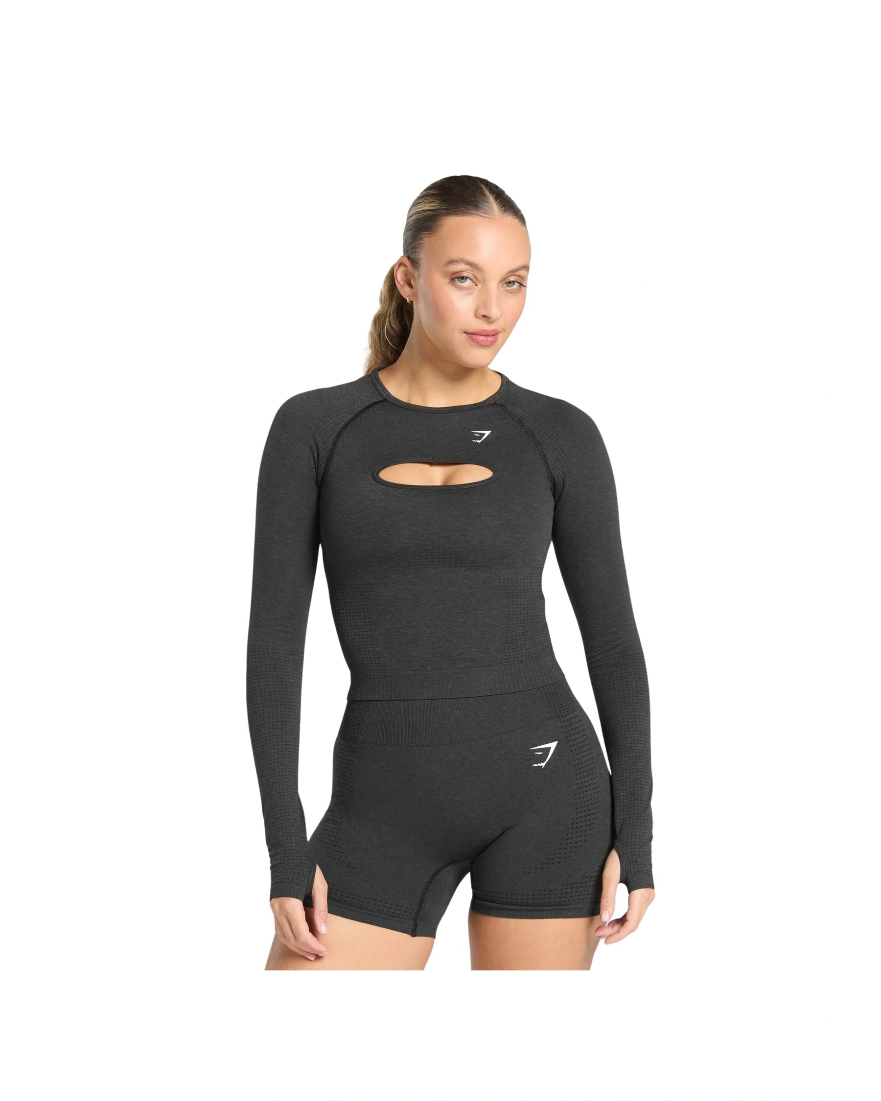 Gymshark Vital Long Sleeve Cut Out Top Black Marl