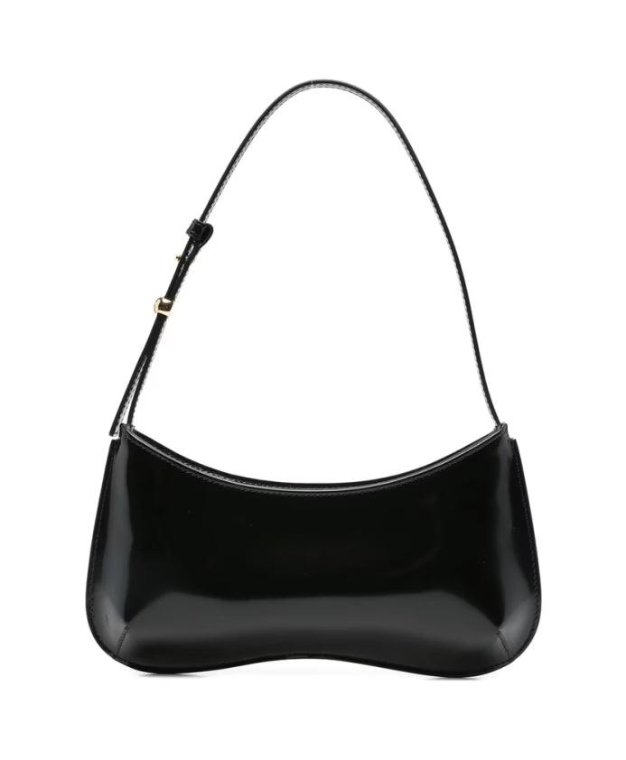 Black Leather Shoulder Bag Curved Silhouette