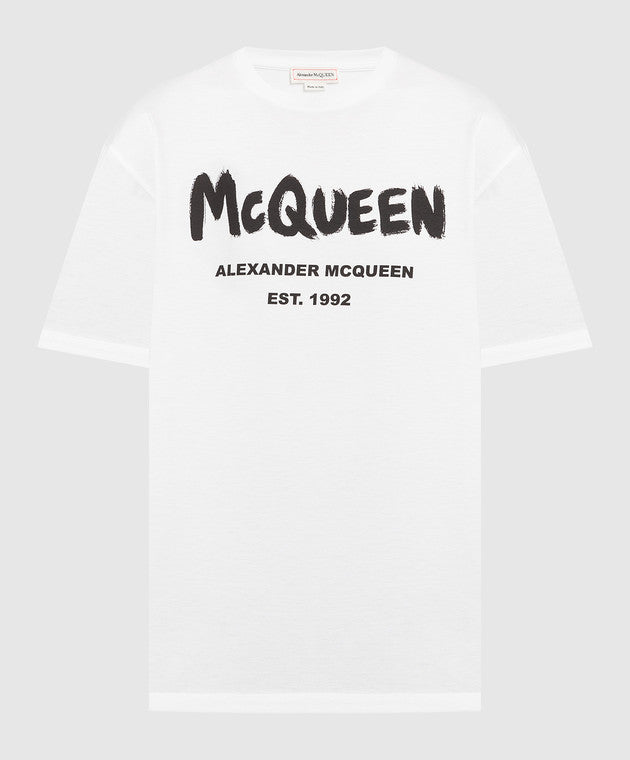 White t-shirt with Mcqueen Graffiti print