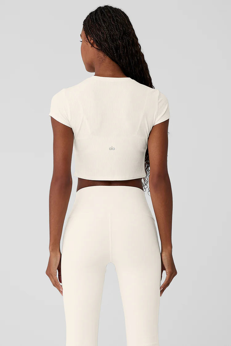 Ribbed Sea Coast Cropped Short Sleeve Tee