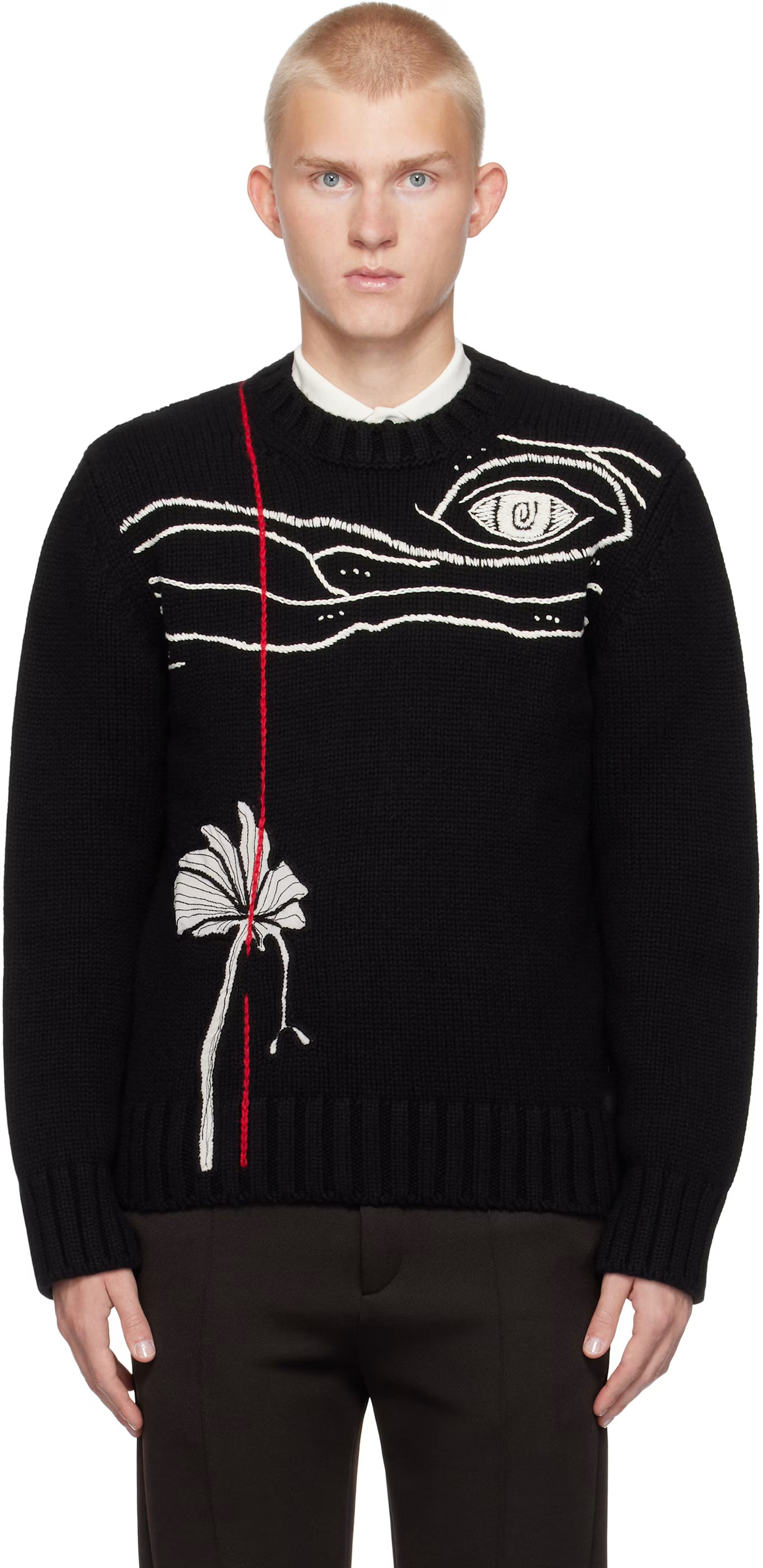 Ferragamo Black Embroidered Crewneck Sweater