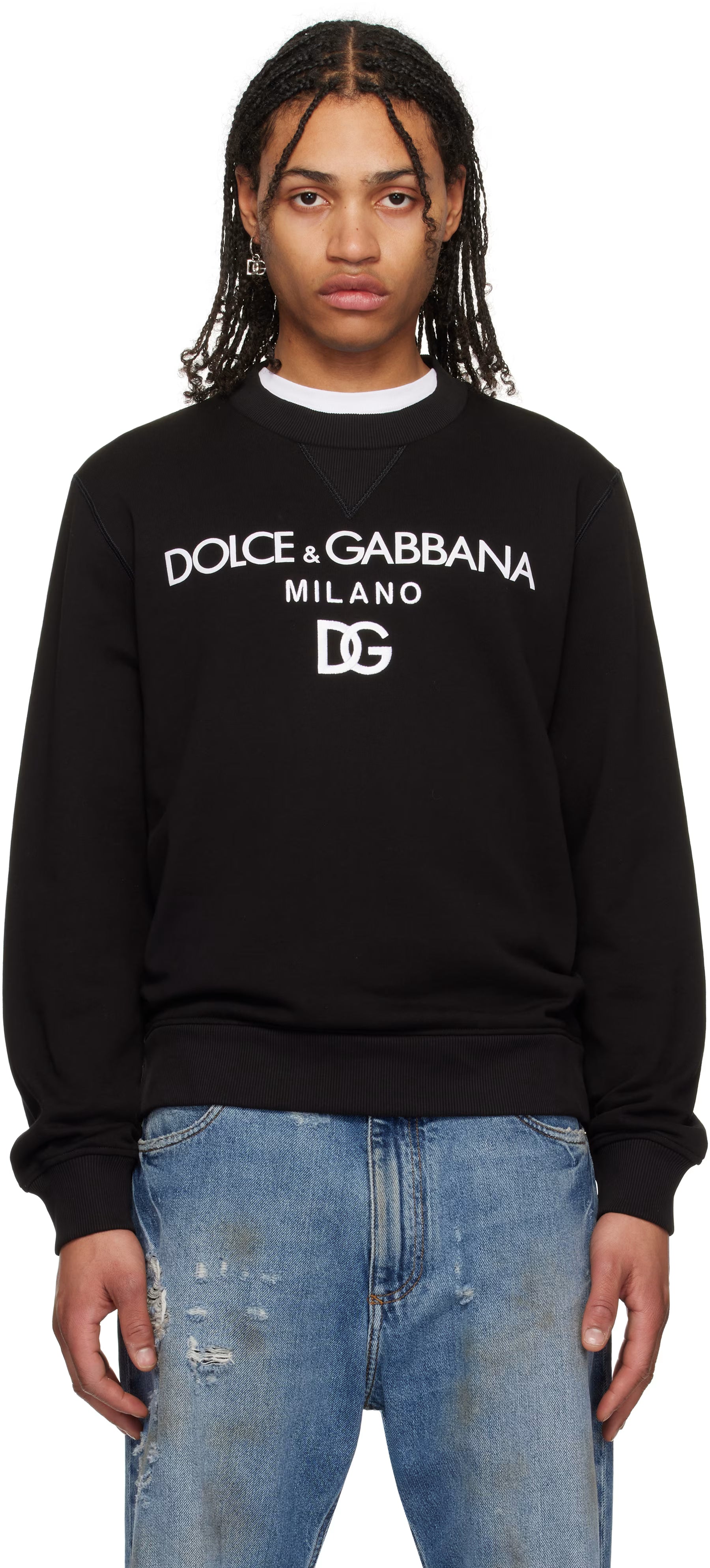 Dolce&Gabbana Black 'DG' Embroidery Jersey Sweatshirt