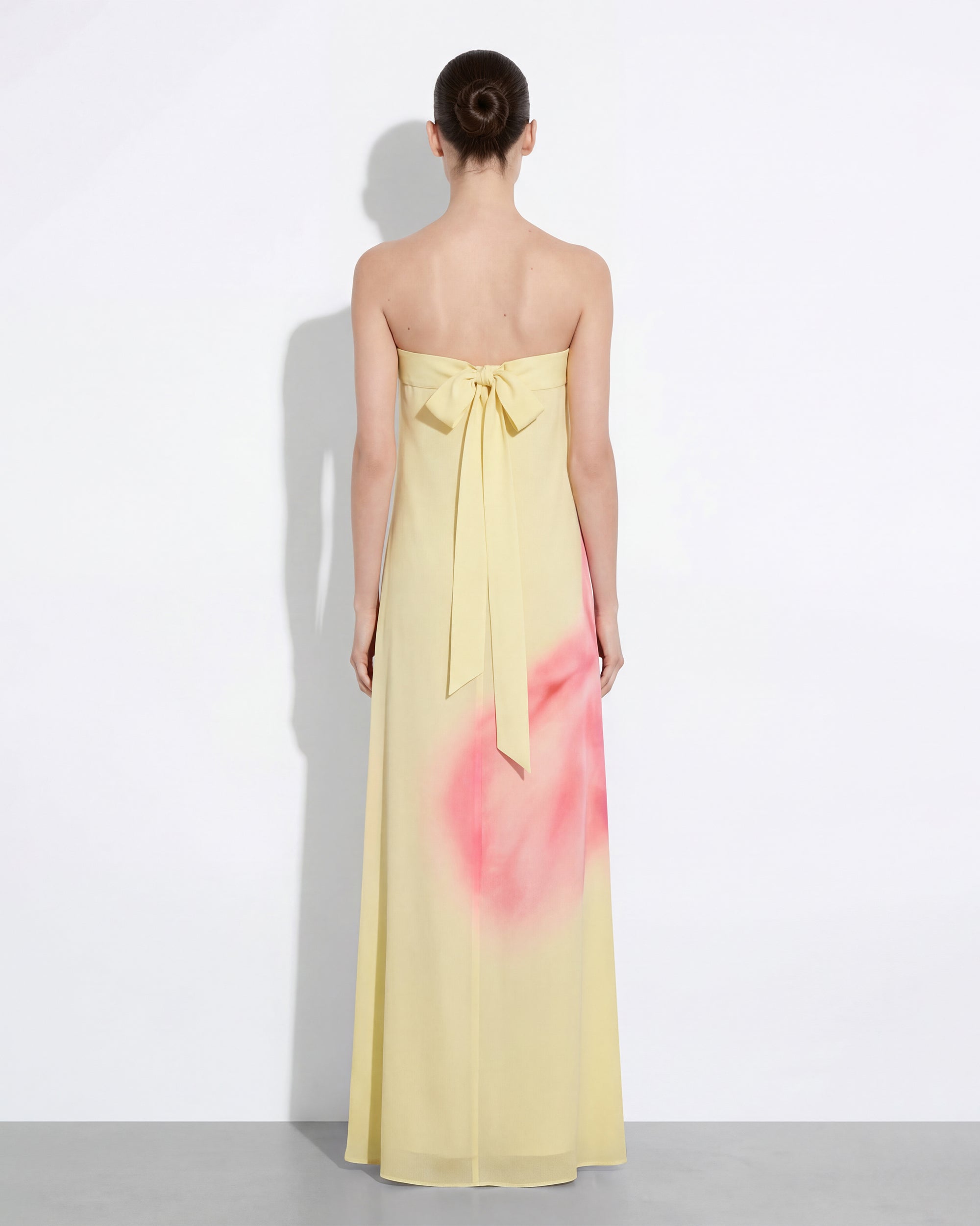 Watercolor Floral Print Strapless Maxi Dress - Yellow
