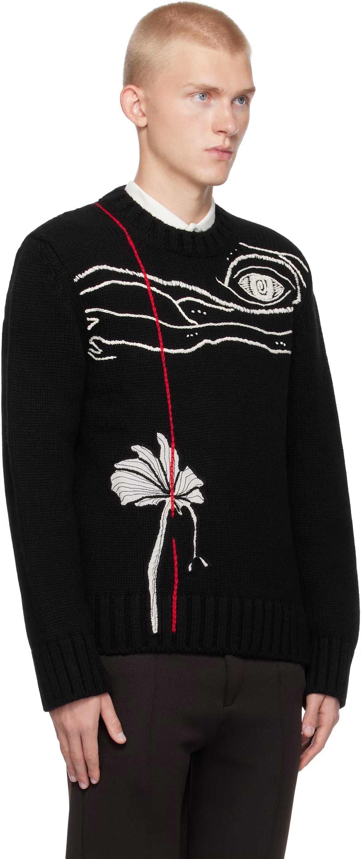 Ferragamo Black Embroidered Crewneck Sweater