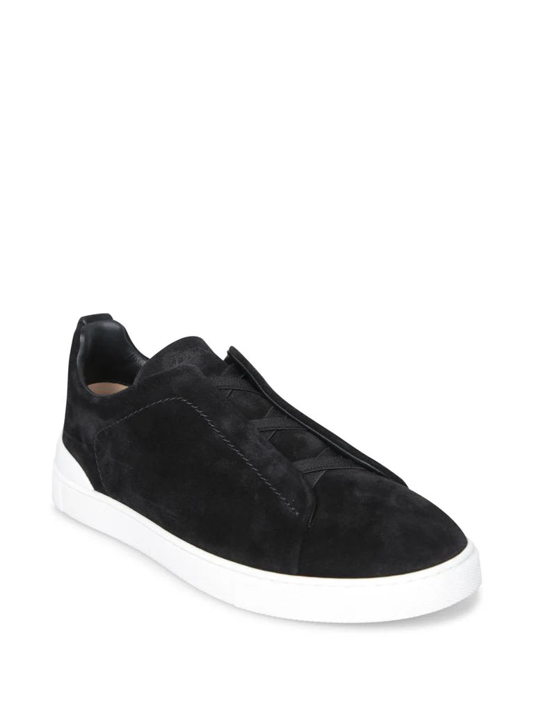 Zegna Men’s Triple Stitch™ Black Suede Slip-On Sneakers – Iconic Detailing & Timeless Comfort