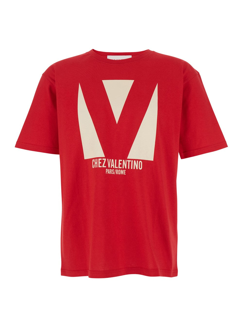 Valentino 'Chez' Red Crewneck T-Shirt with Maxi Logo Print on the Front in Cotton Man