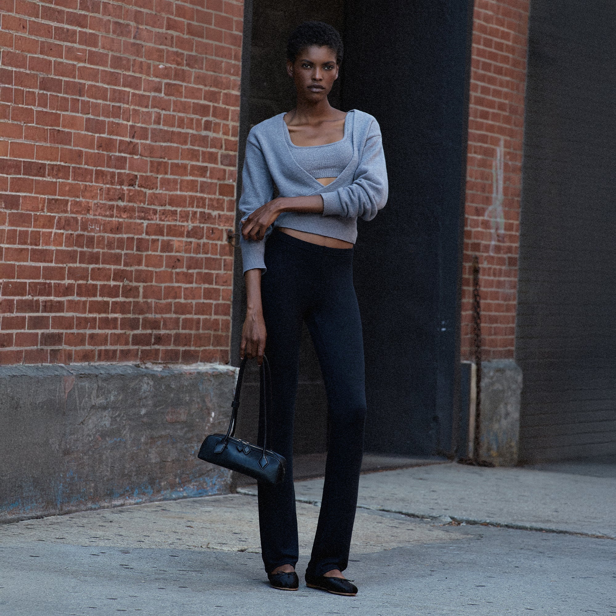 TEXTURED KNIT WRAP SWEATER | DARK HEATHER GREY