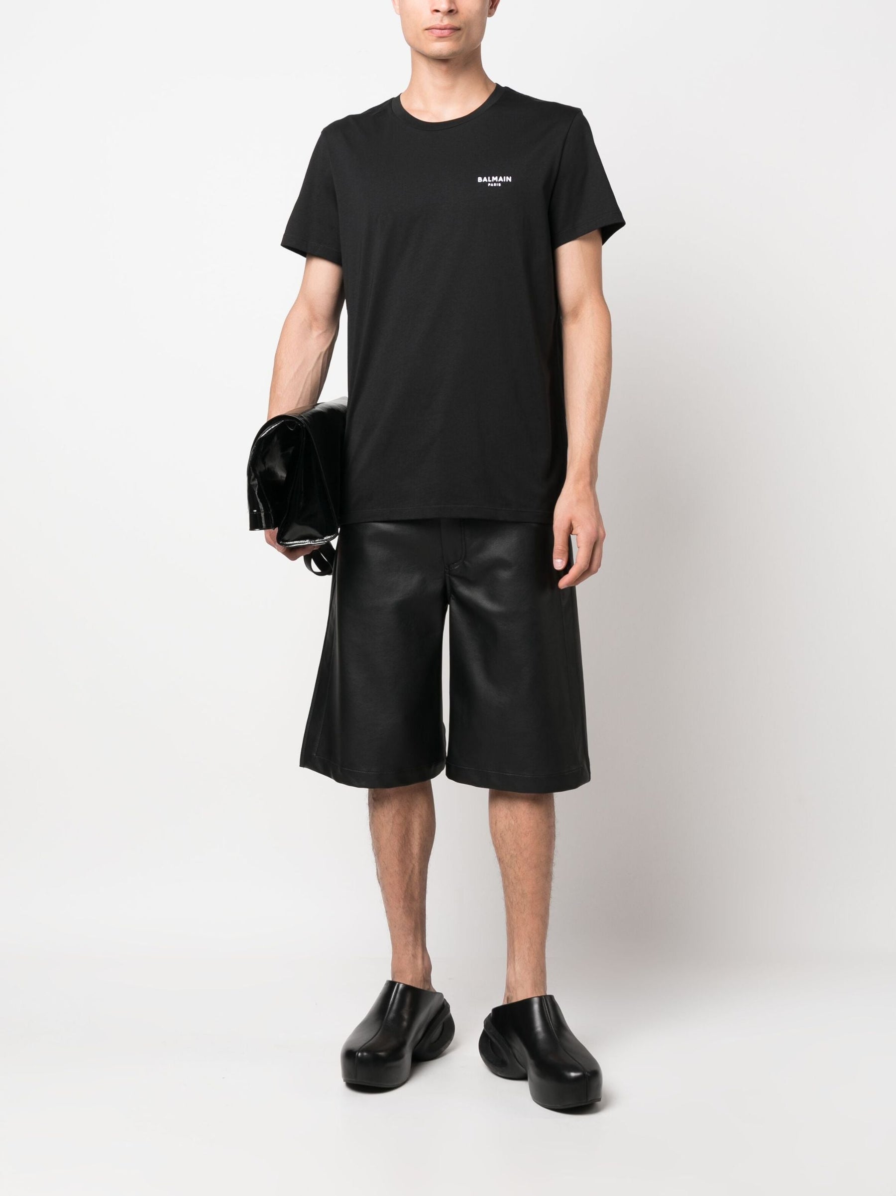 Balmain Small Logo Flock Printed T-Shirt in Black