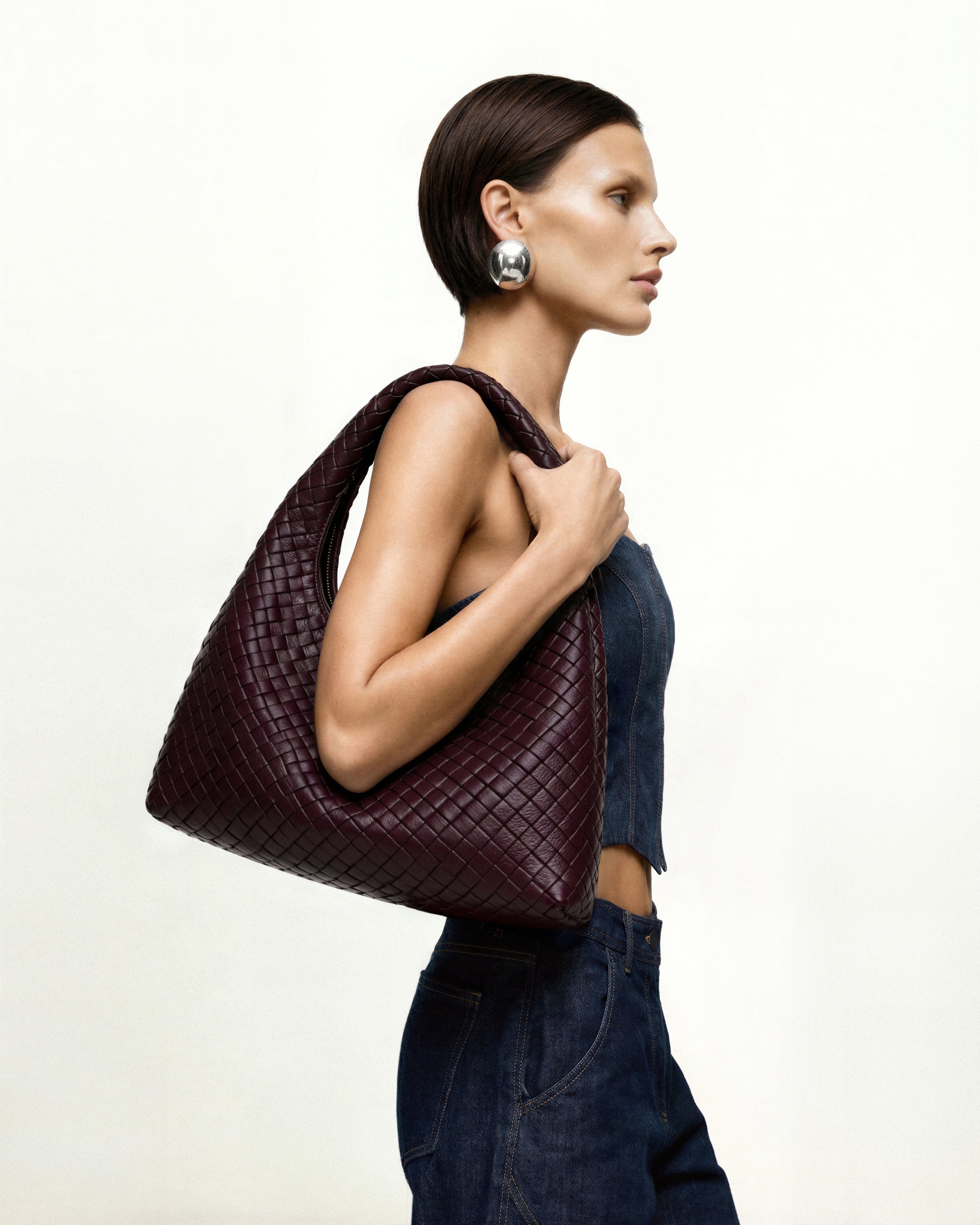 Laura Woven Shoulder Bag - Deep Burgundy