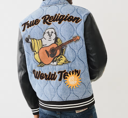 QUILTED DENIM VARSITY JACKET