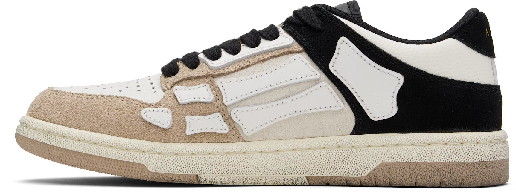 Brown & White Distressed Skel Top Low Sneakers
