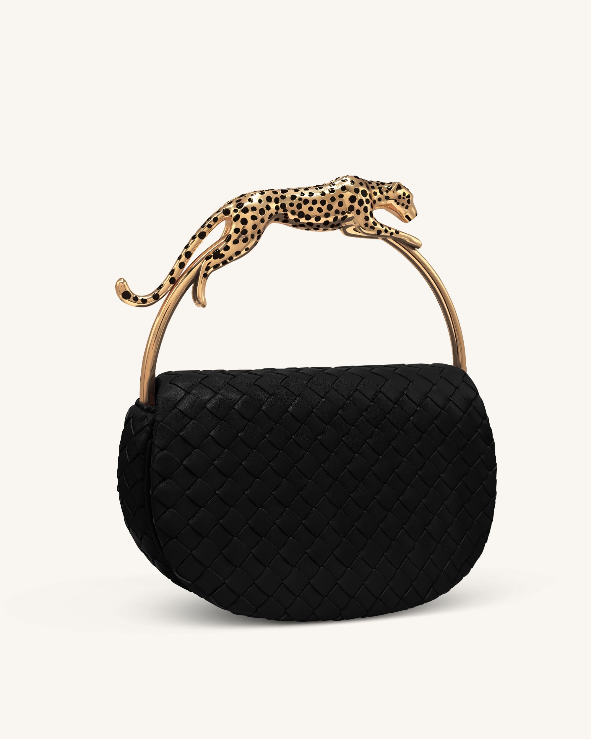 Ione Leopard Shaped Hardware Handle Woven Top Handle Bag - Orange